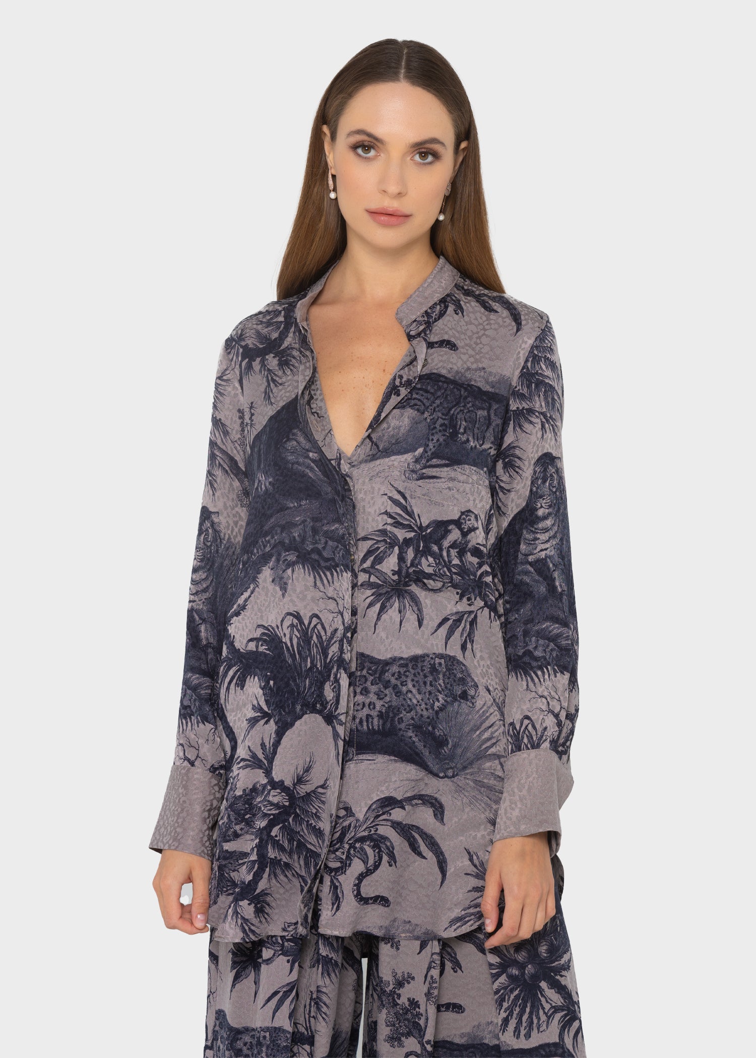 Jovi Grace Band Collar Shirt-niLuu