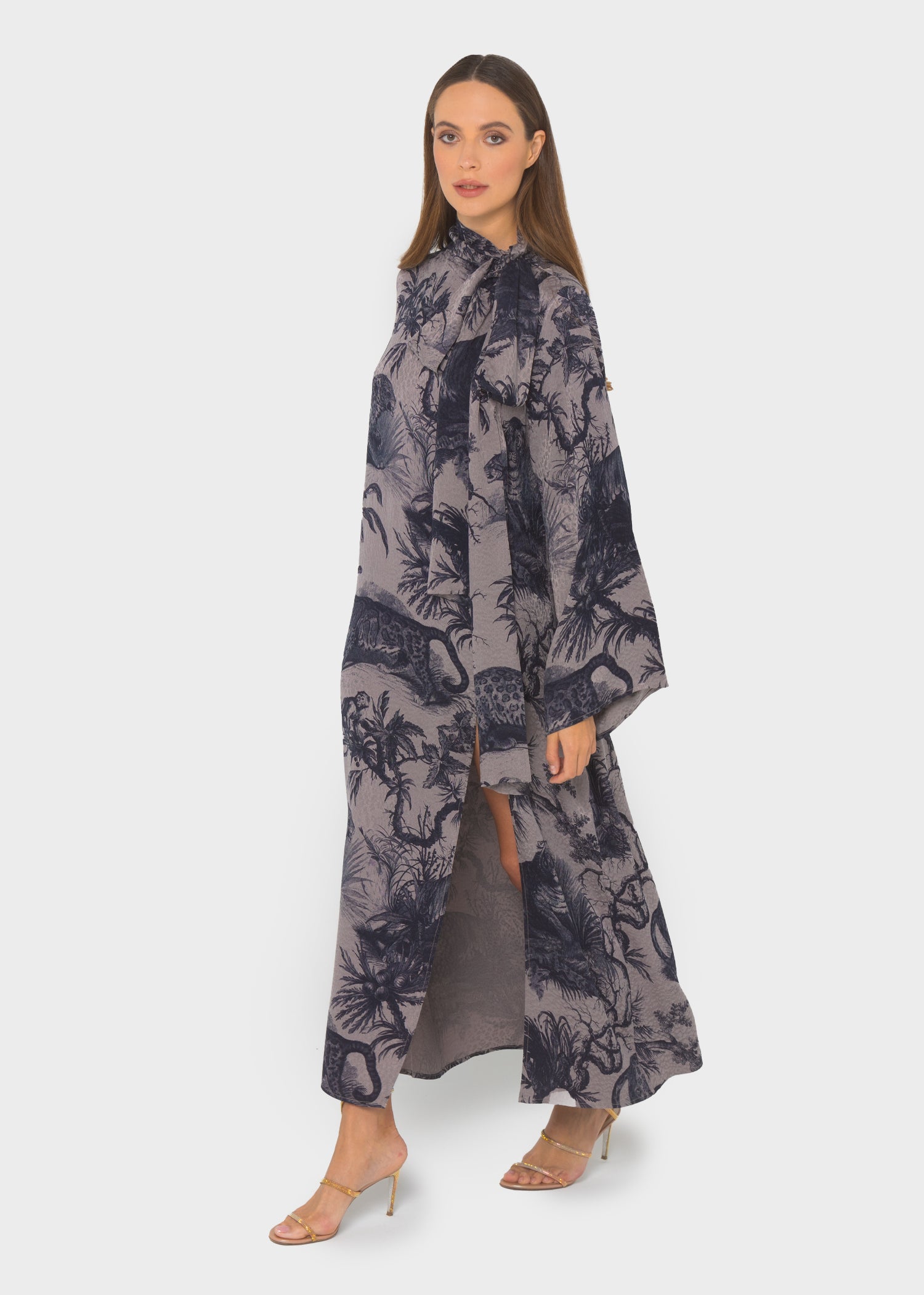 Jovi Grace Pussy-Bow Maxi Dress-niLuu