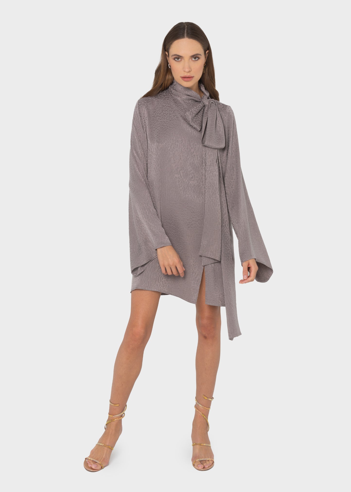 Dove Grace Pussy-Bow Mini Dress-niLuu