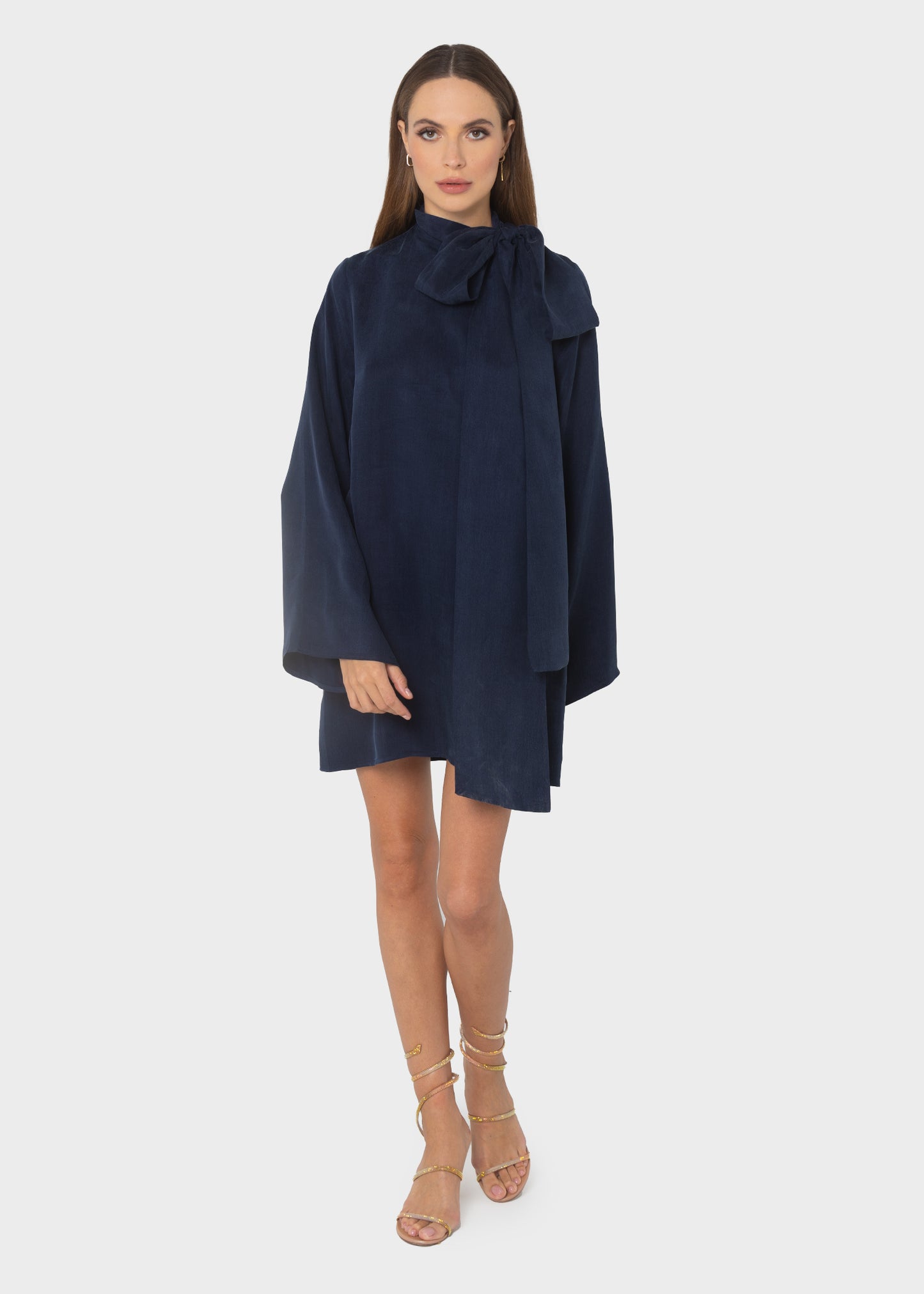 Midnight Blue Grace Pussy-Bow Mini Dress-niLuu