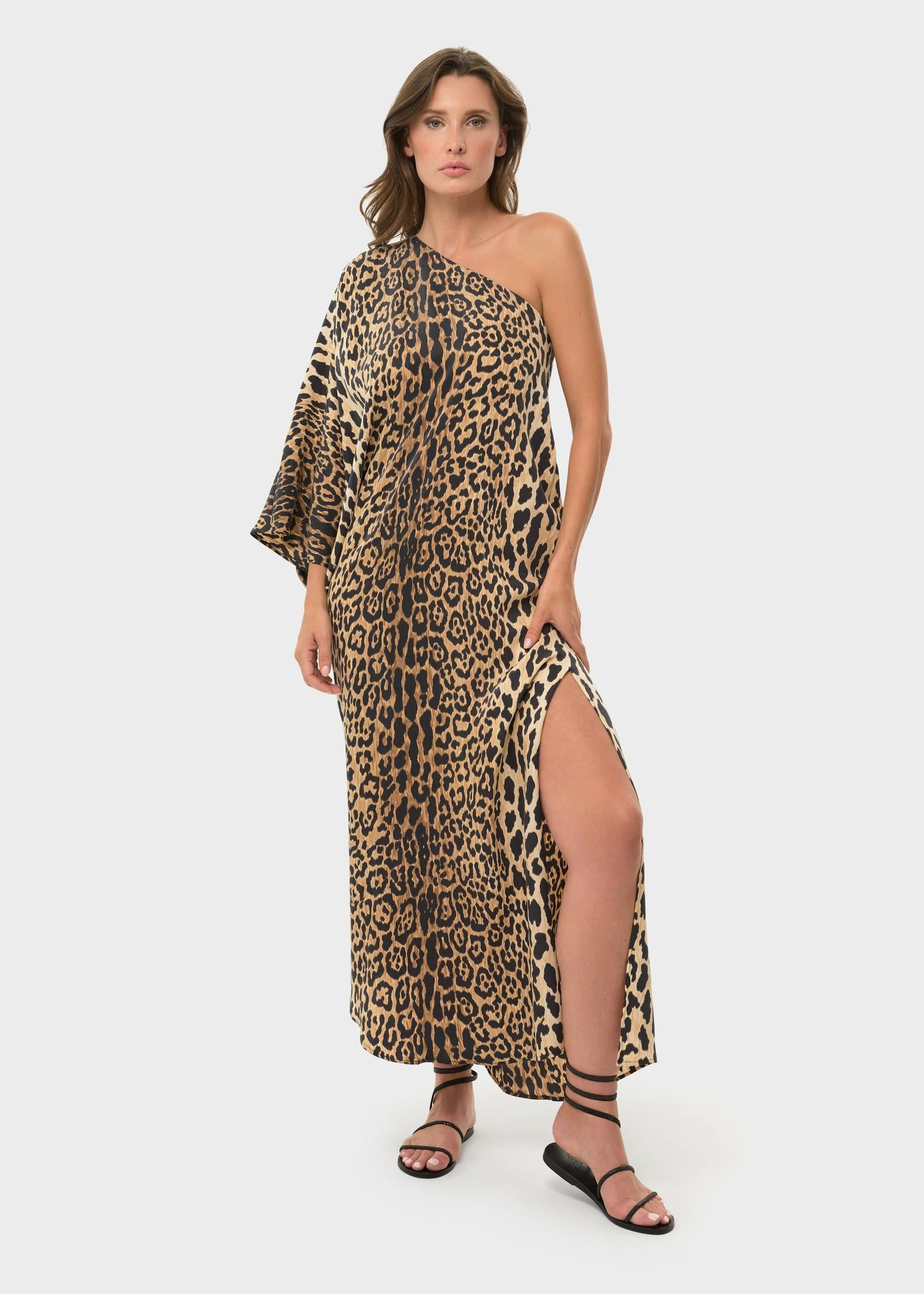 one shoulder cheetah print dress Till Dusk One Shoulder Animal Print Maxi Dress VICI