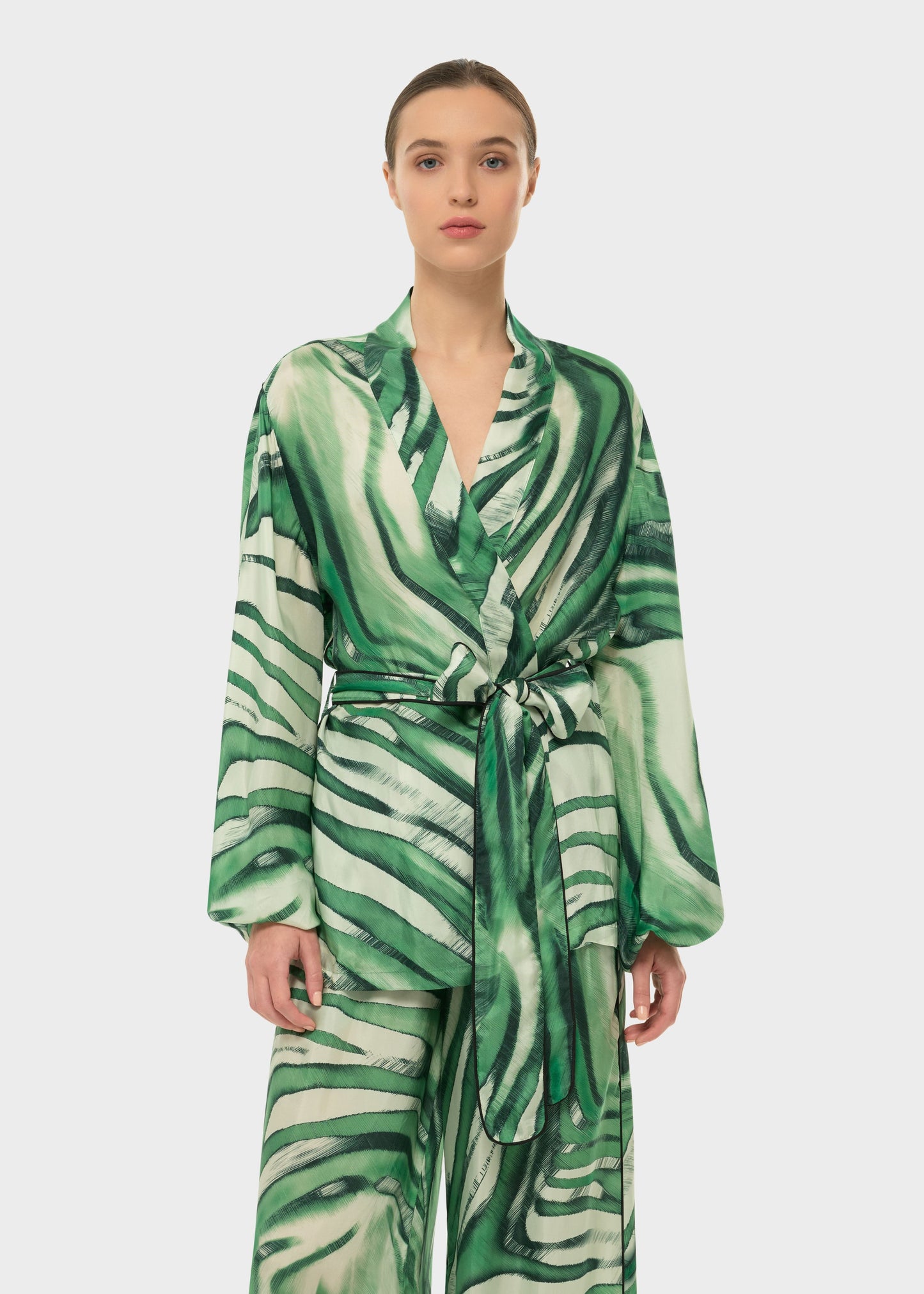 Rocco AquaFlora Balloon Sleeve Wrap Top-niLuu