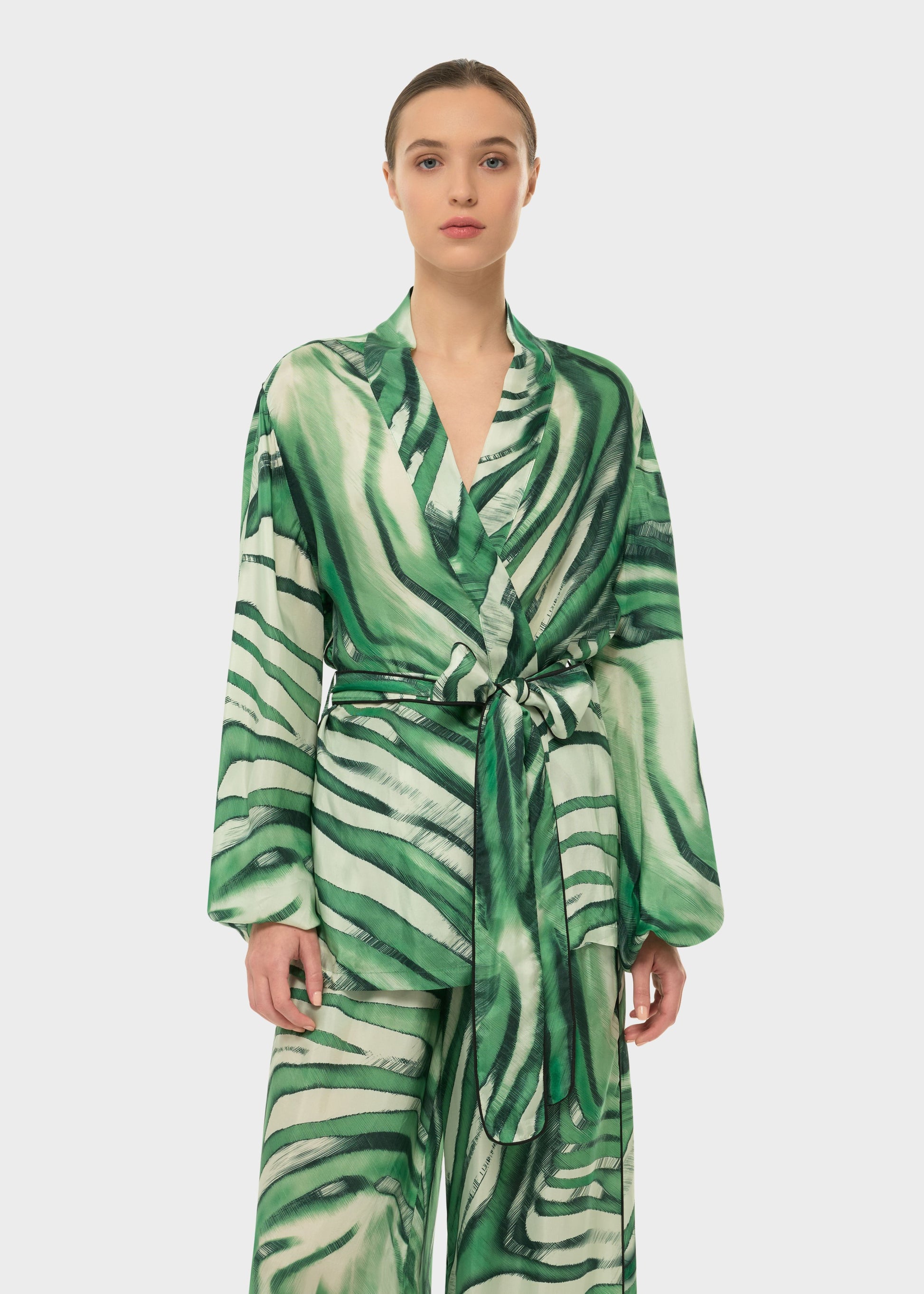 Rocco AquaFlora Balloon Sleeve Wrap Top-niLuu