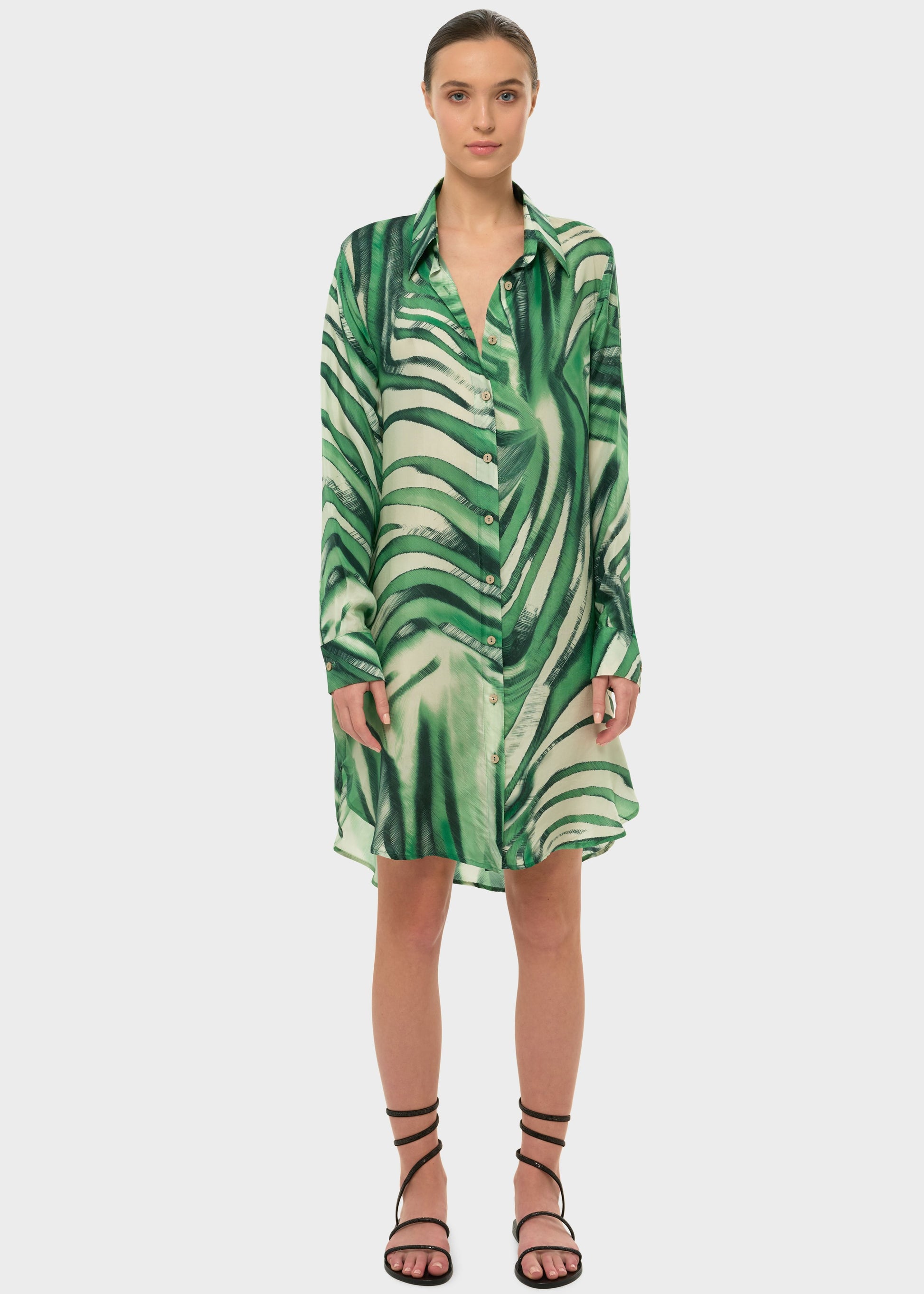 Rocco AquaFlora Button Down Shirt Dress-niLuu