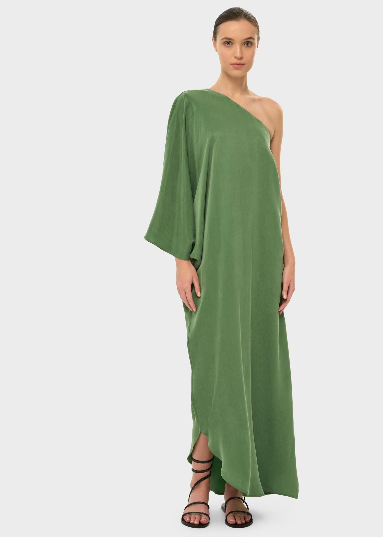 Moss AquaFlora One Shoulder Maxi Dress | Vegan Silk | niLuu L Moss AquaFlora One Shoulder Maxi Dress | Vegan Silk | niLuu L