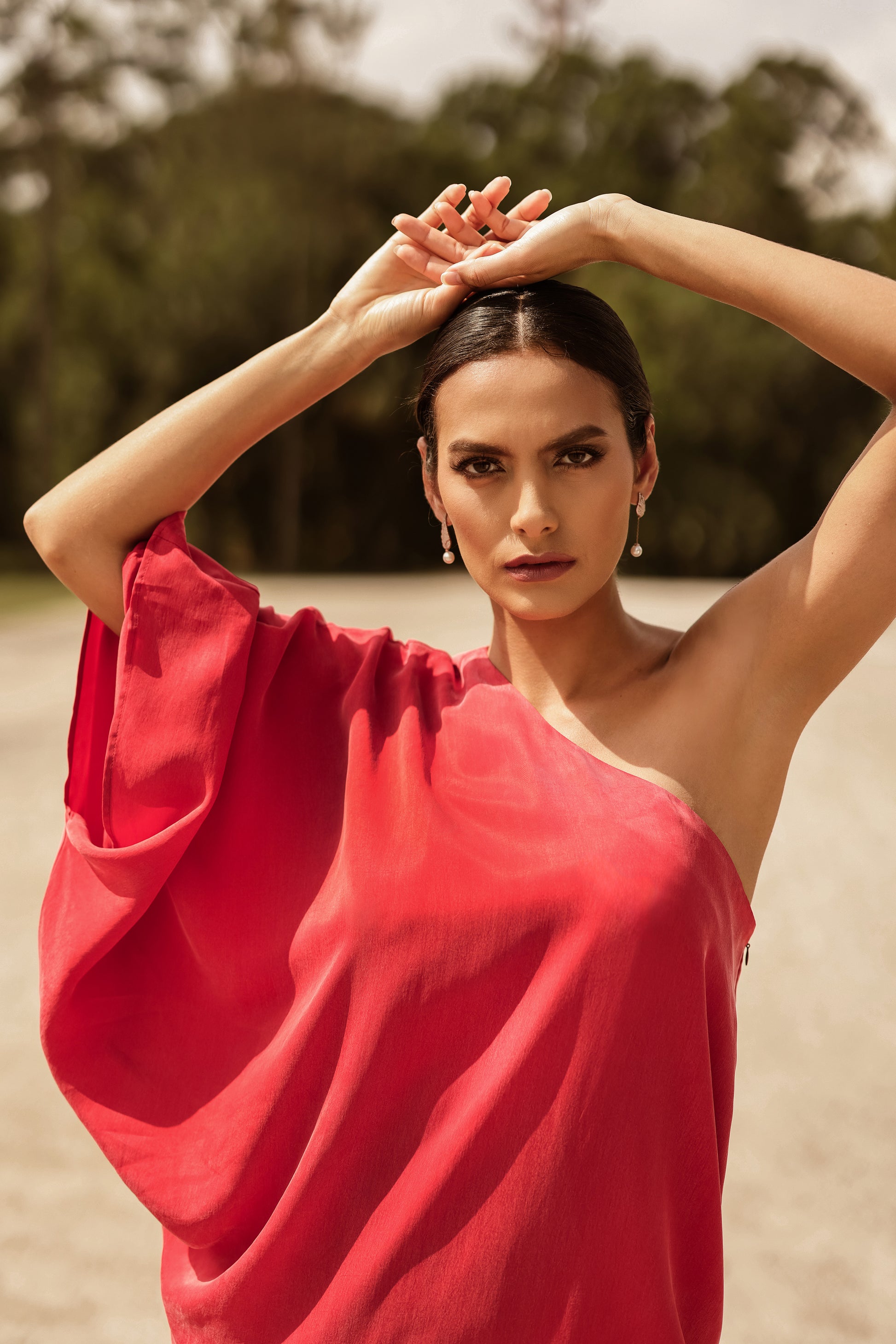 Model wearing Rouge Mystique One Shoulder Maxi Dress-niLuu