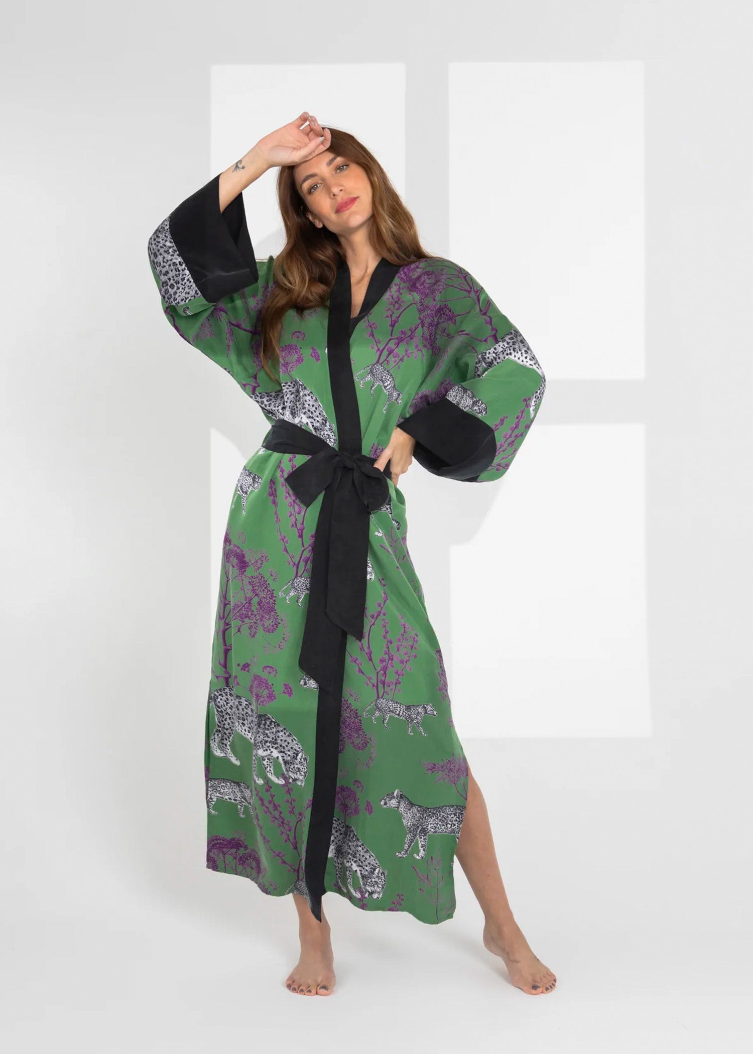 Silk Kimono Robe Green Silk Dressing Gown Lennon Women Kimono Robe-washable Vegan Silk For The Modern You Silk Kimono Robe Green Silk Dressing Gown Lennon Women Kimono Robe-washable Vegan Silk For The Modern You