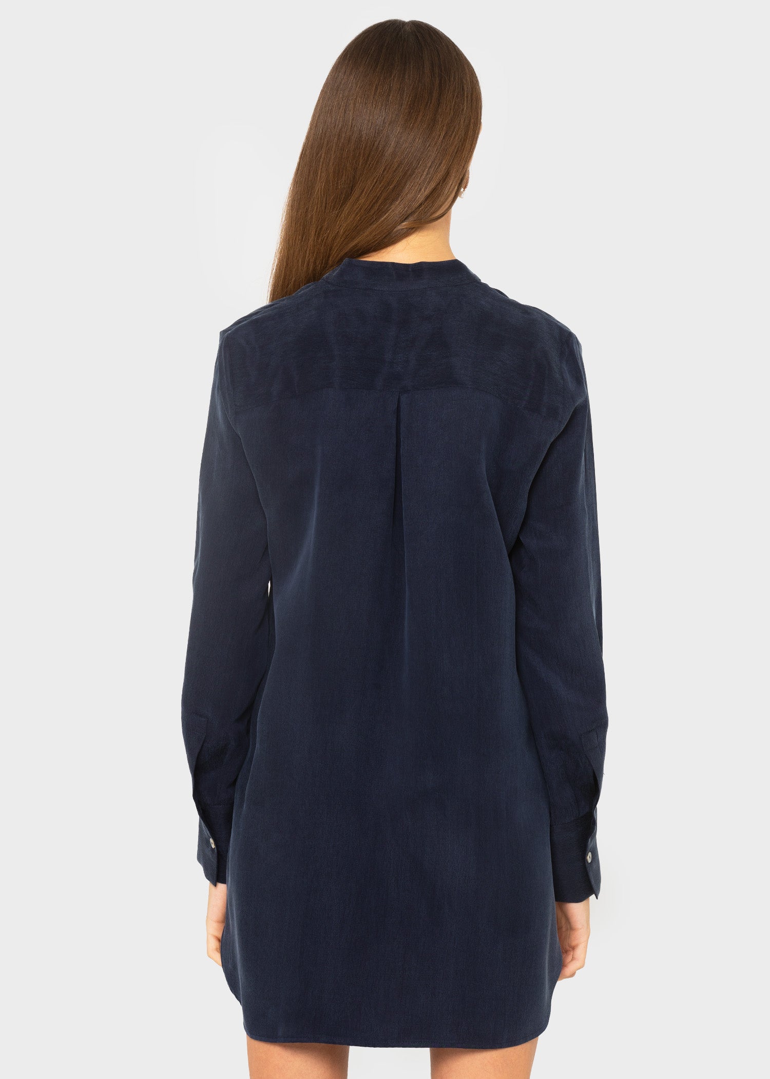 Midnight Blue Grace Band Collar Shirt | Vegan Silk | niLuu