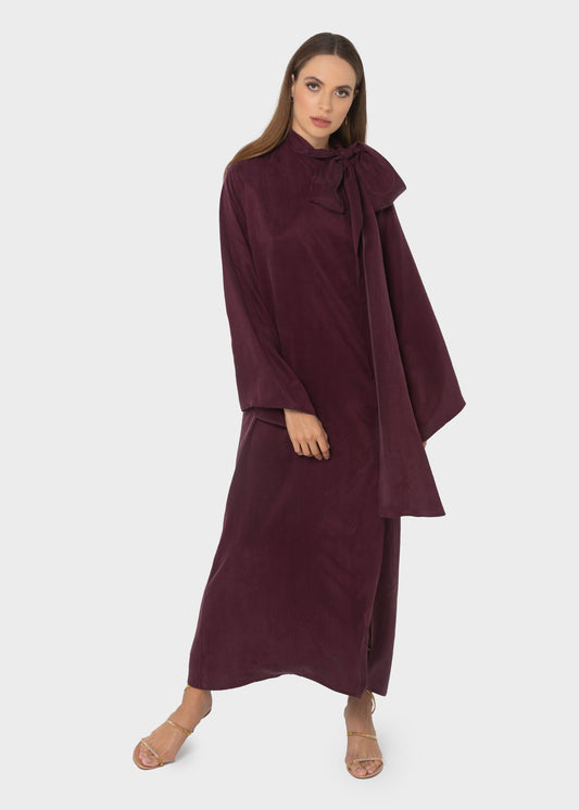 Merlot Grace Pussy-Bow Maxi Dress-niLuu