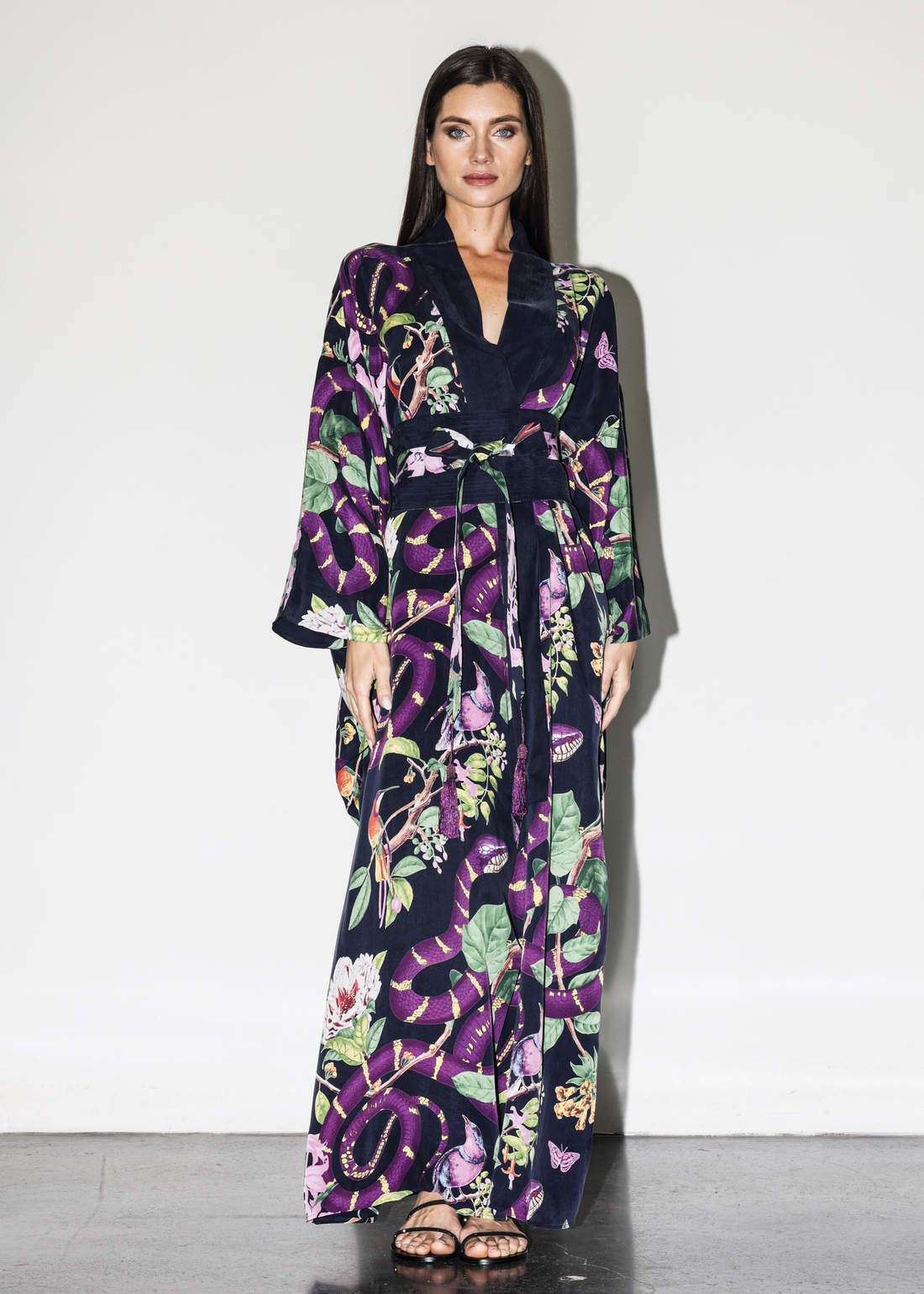 Jagger Anya Oriental Kimono - Elegant vegan silk robe with fluid drape and timeless design.