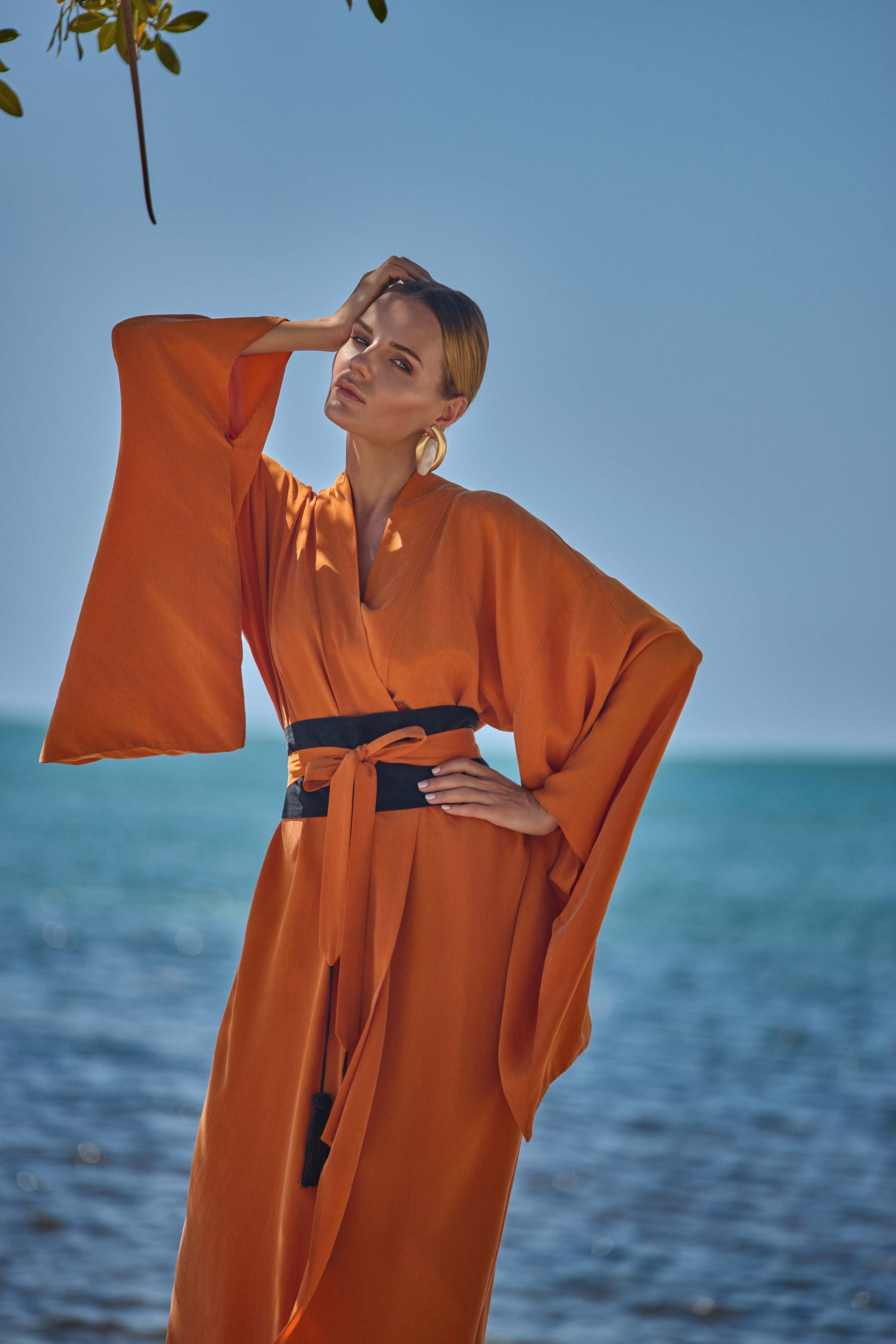 orange kimono dress Jasmine Kimono Midi Dress Orange
