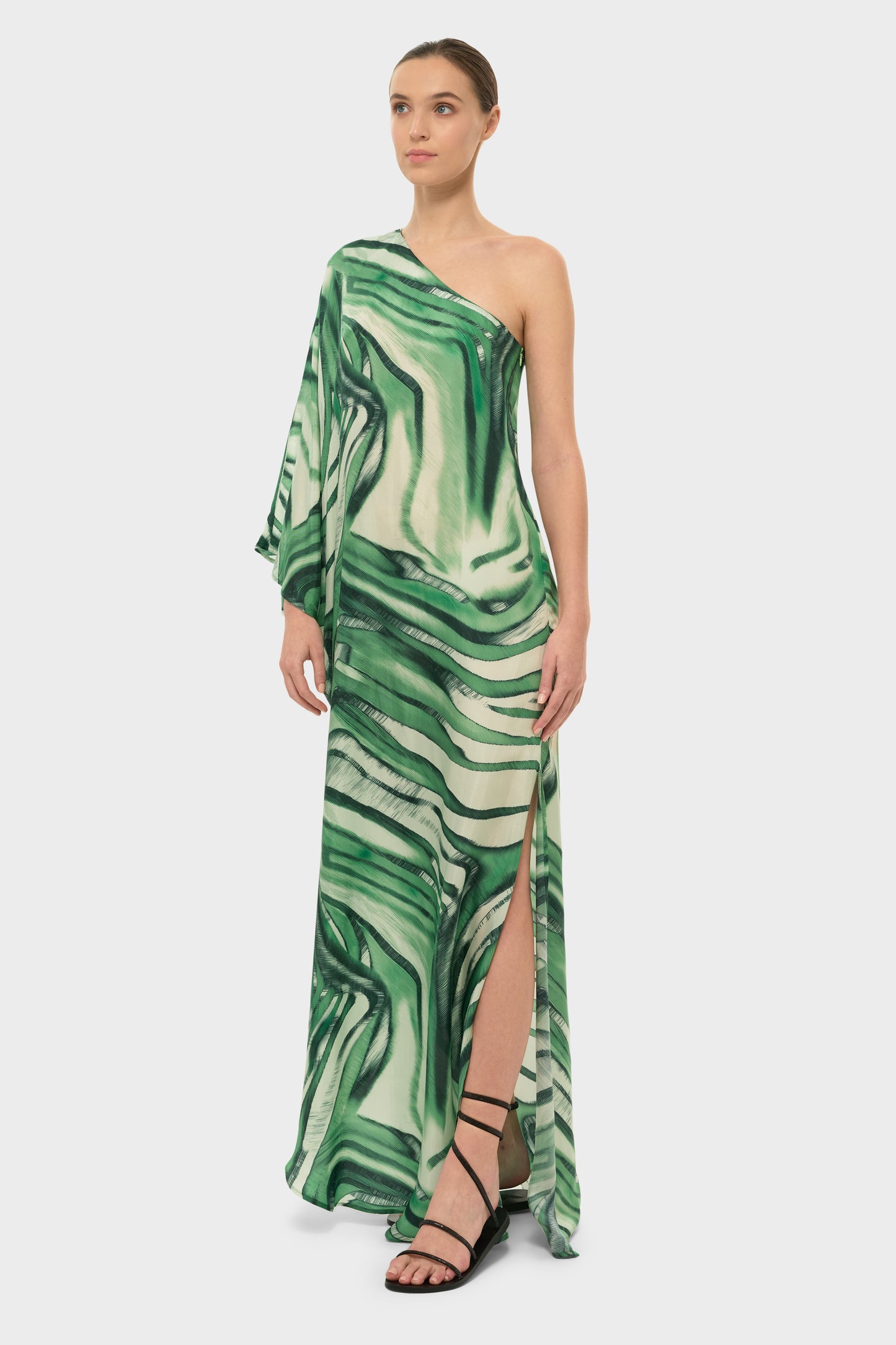 Rocco AquaFlora One Shoulder Maxi Dress-niLuu