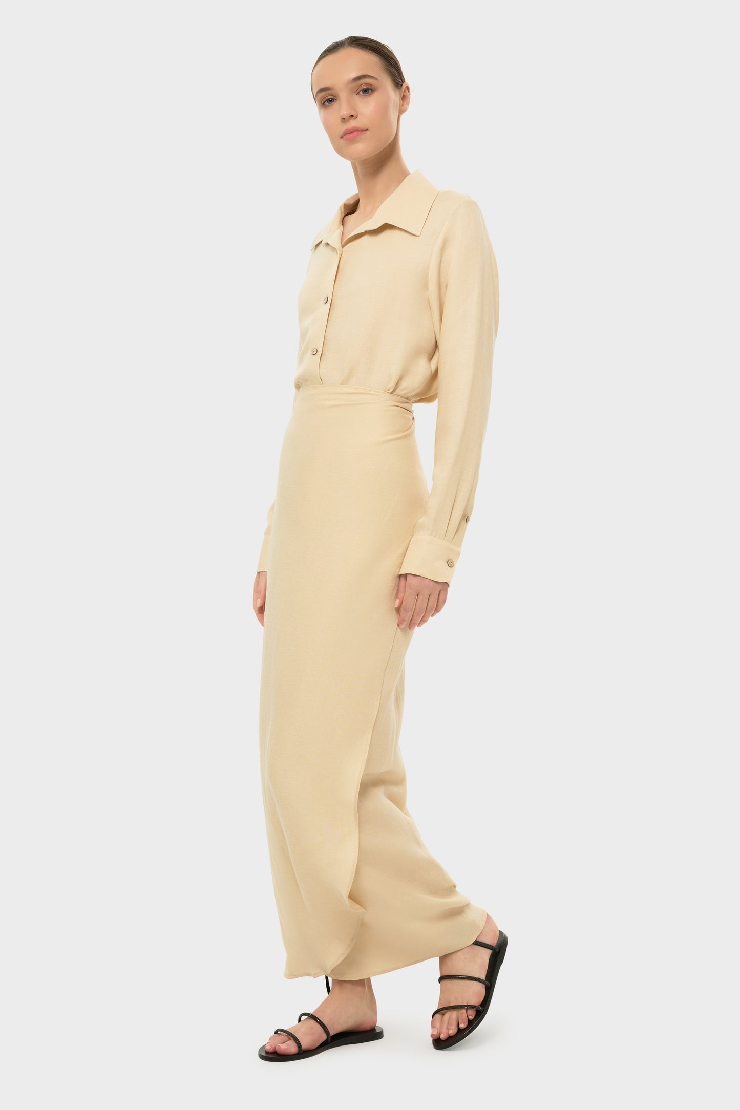 Creme AquaFlora Shirt Wrap Dress-niLuu