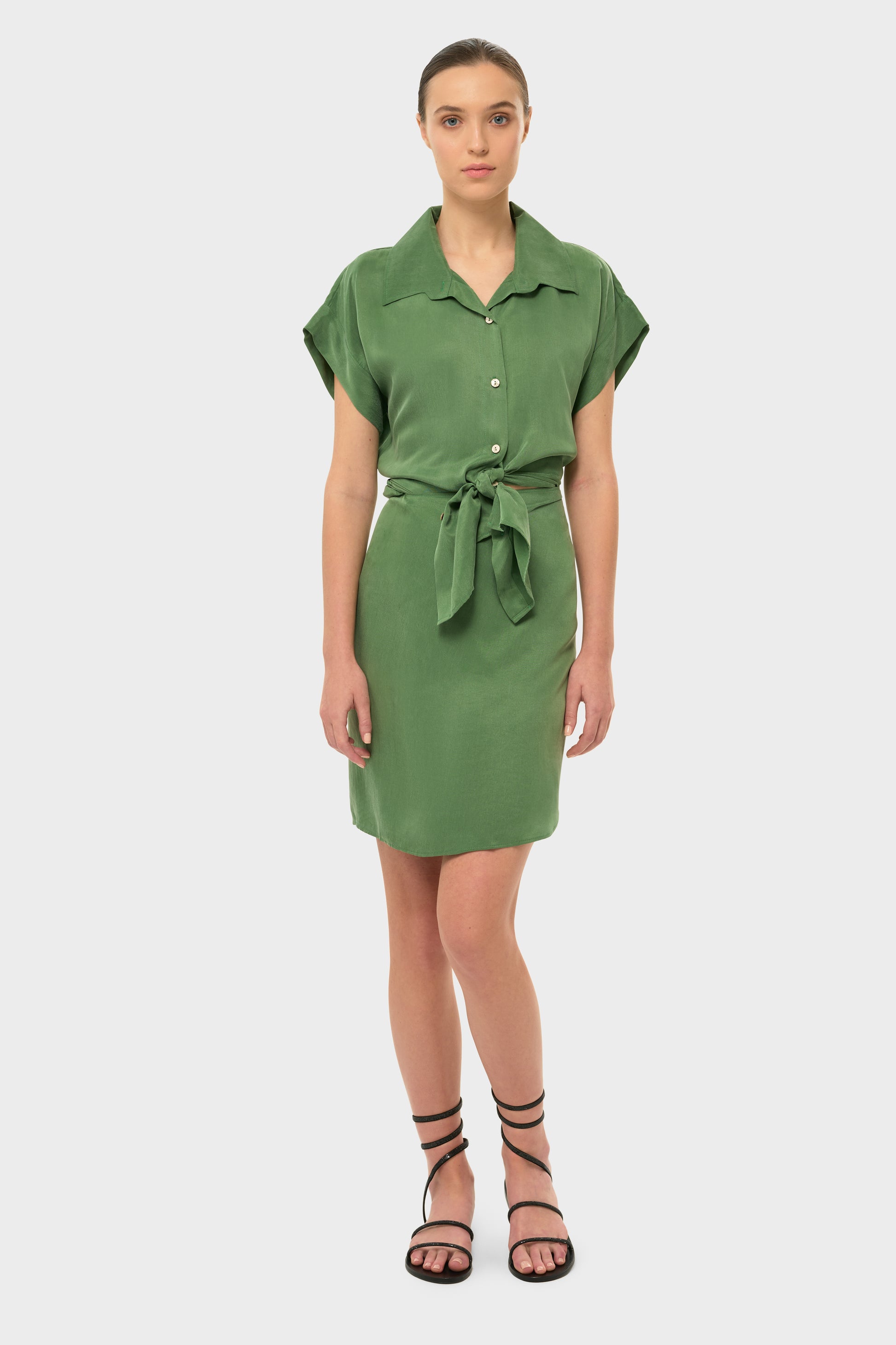 Moss AquaFlora Mini Shirt Wrap Dress-niLuu