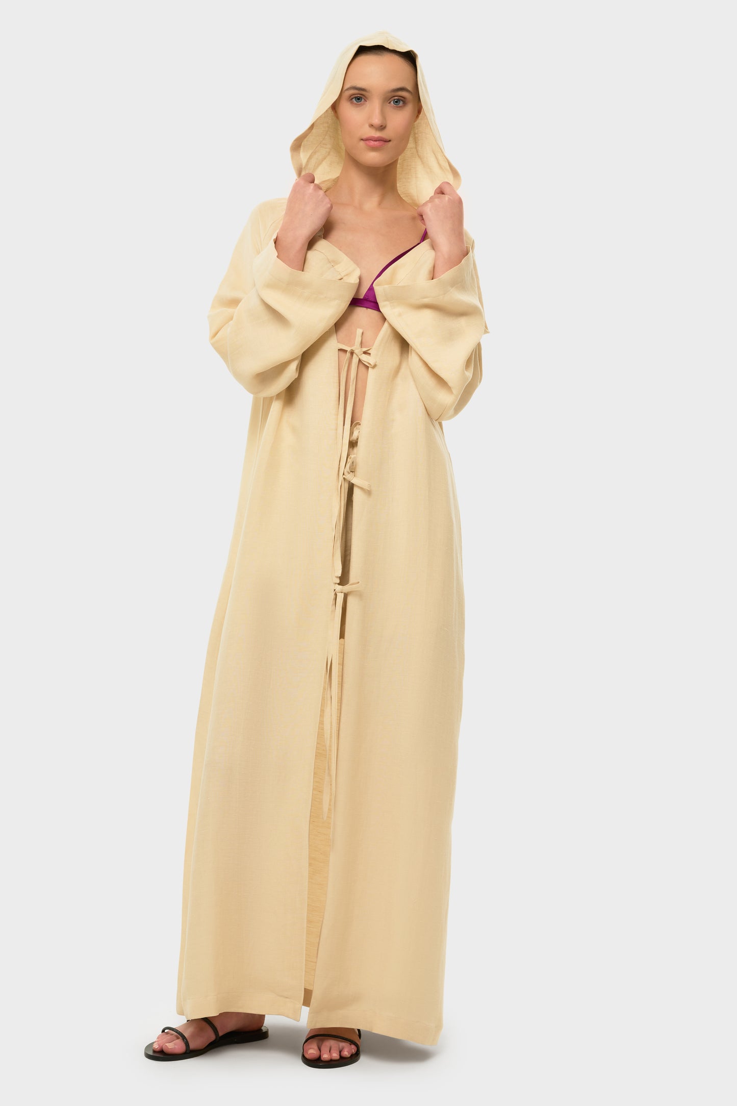 Creme AquaFlora Hooded Kaftan-niLuu