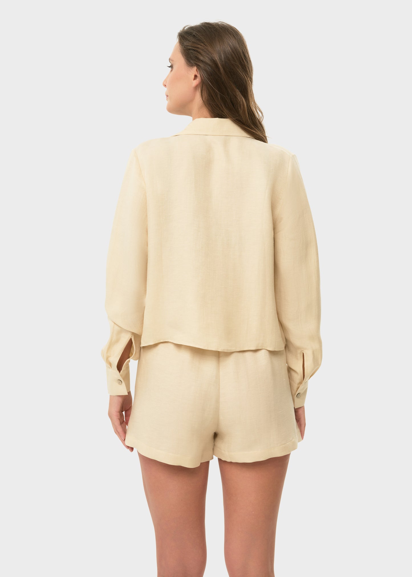 Creme Mystique Cropped Button Down Shirt-niLuu