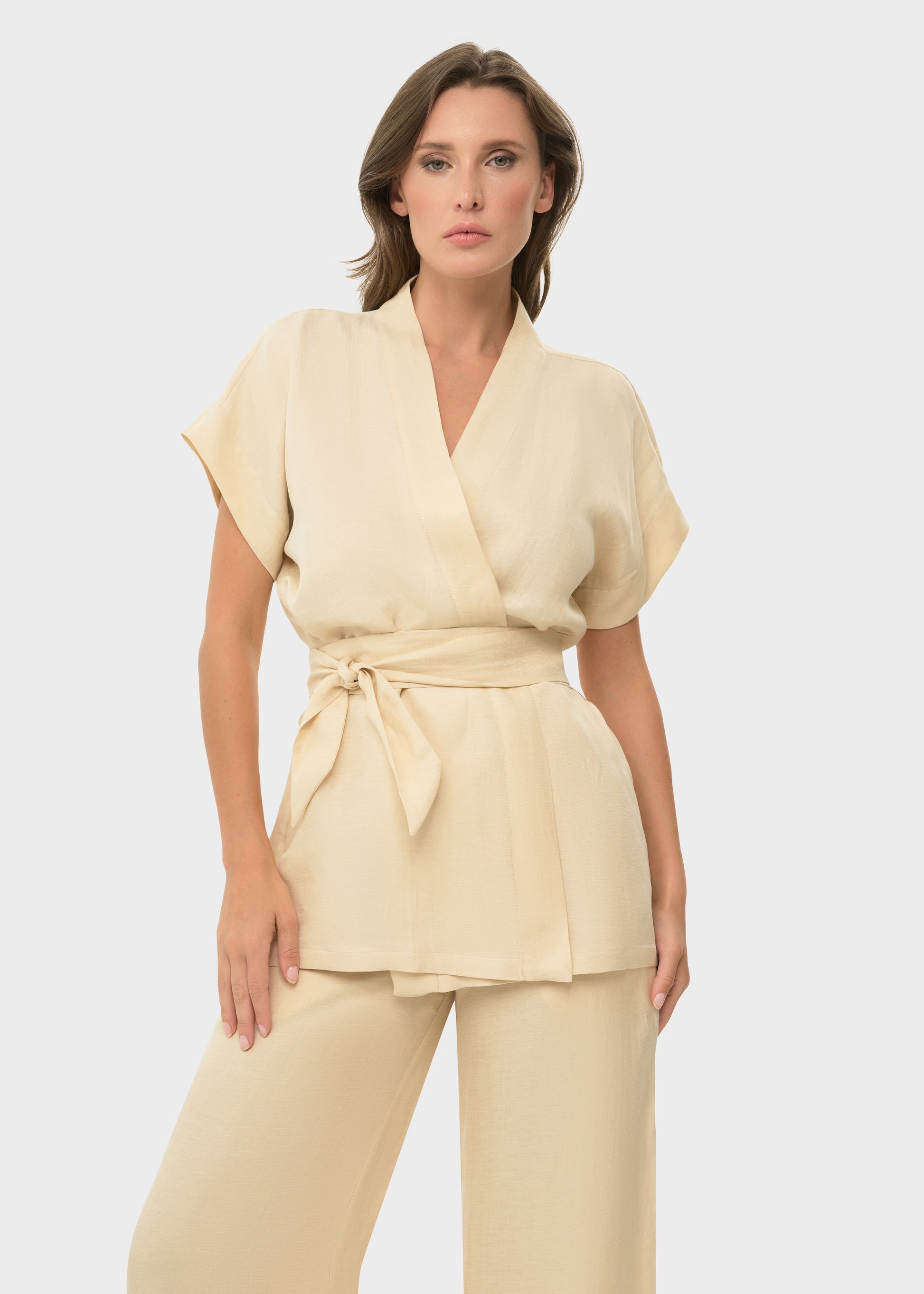 Creme Mystique Short Sleeve Wrap Top-niLuu