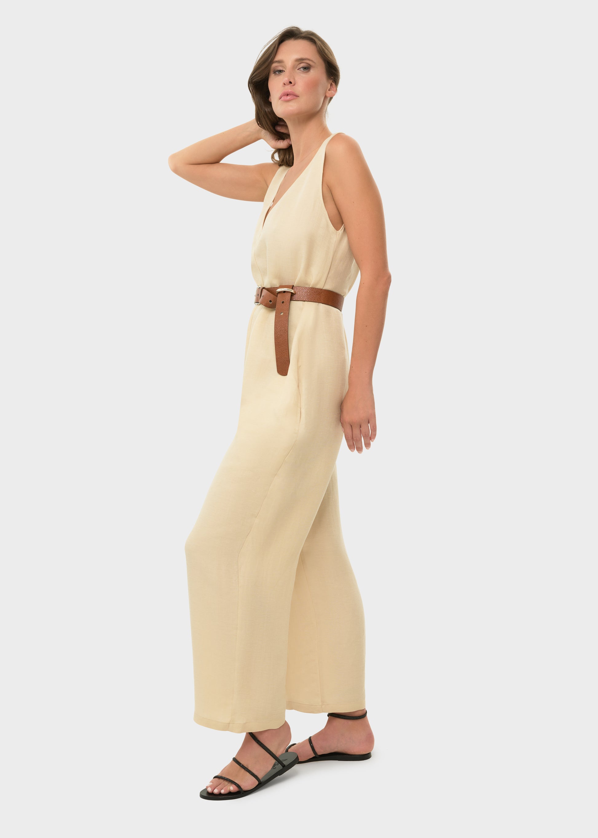 Creme Mystique Low V Jumpsuit-niLuu