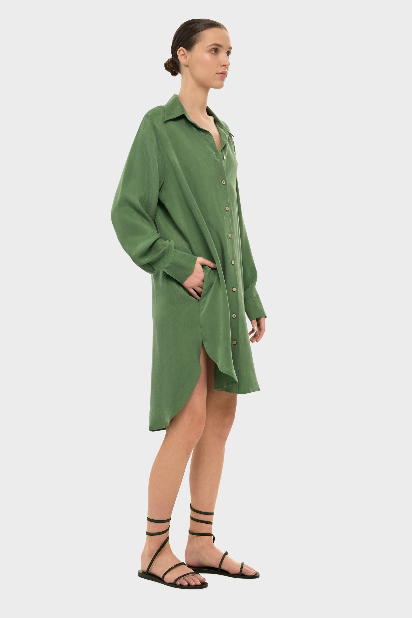 Moss AquaFlora Button Down Shirt Dress-niLuu