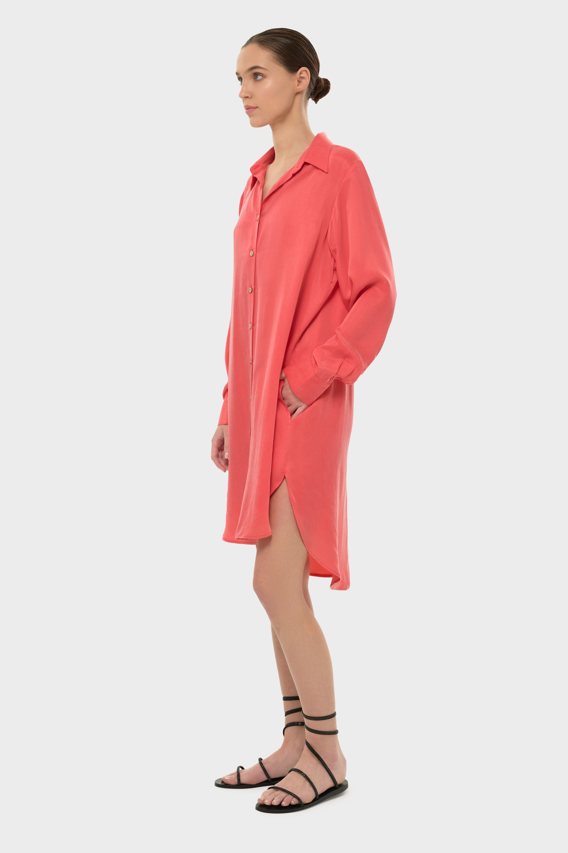 Coral AquaFlora Button Down Shirt Dress-niLuu