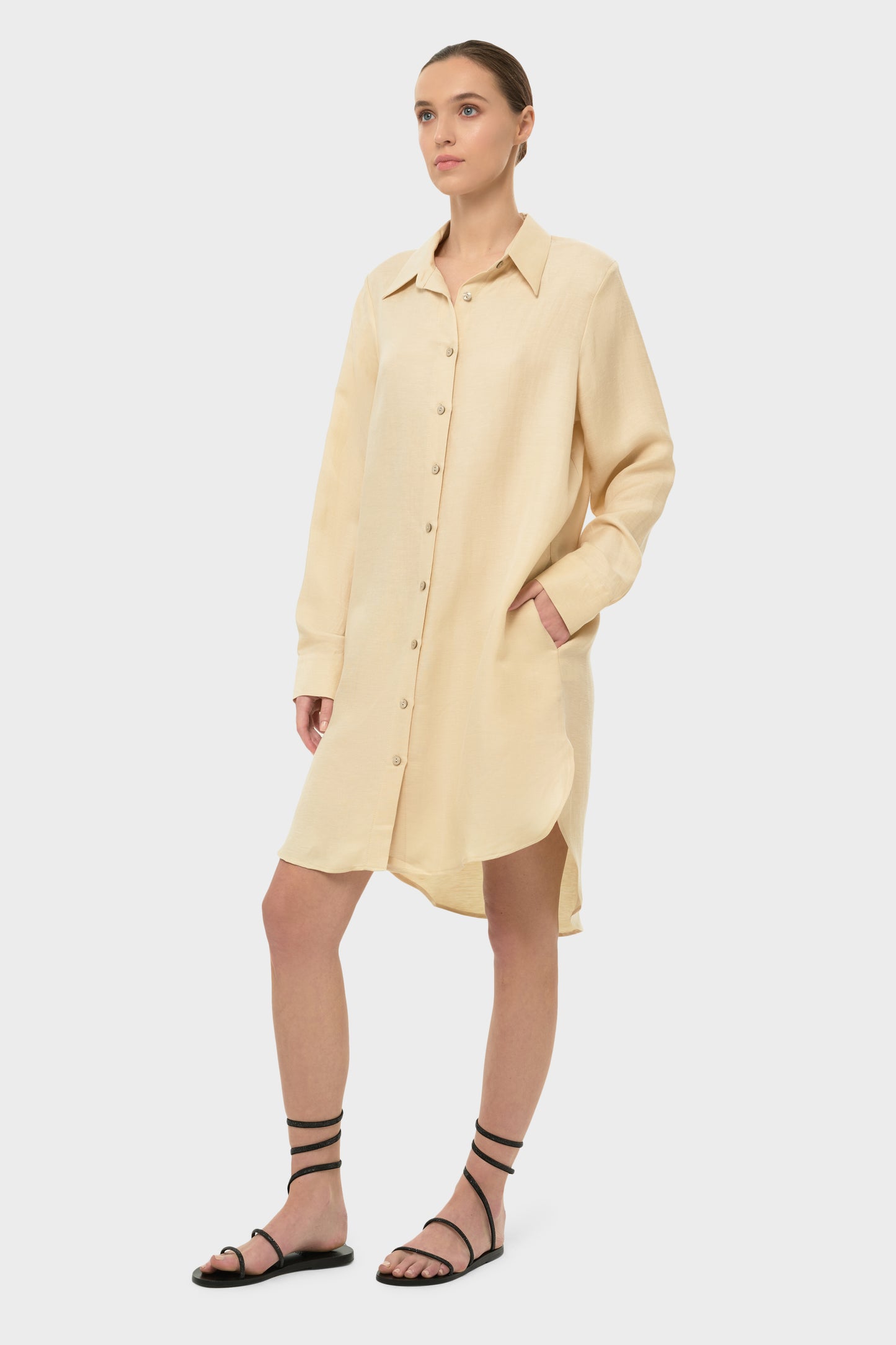 Creme AquaFlora Button Down Shirt Dress-niLuu