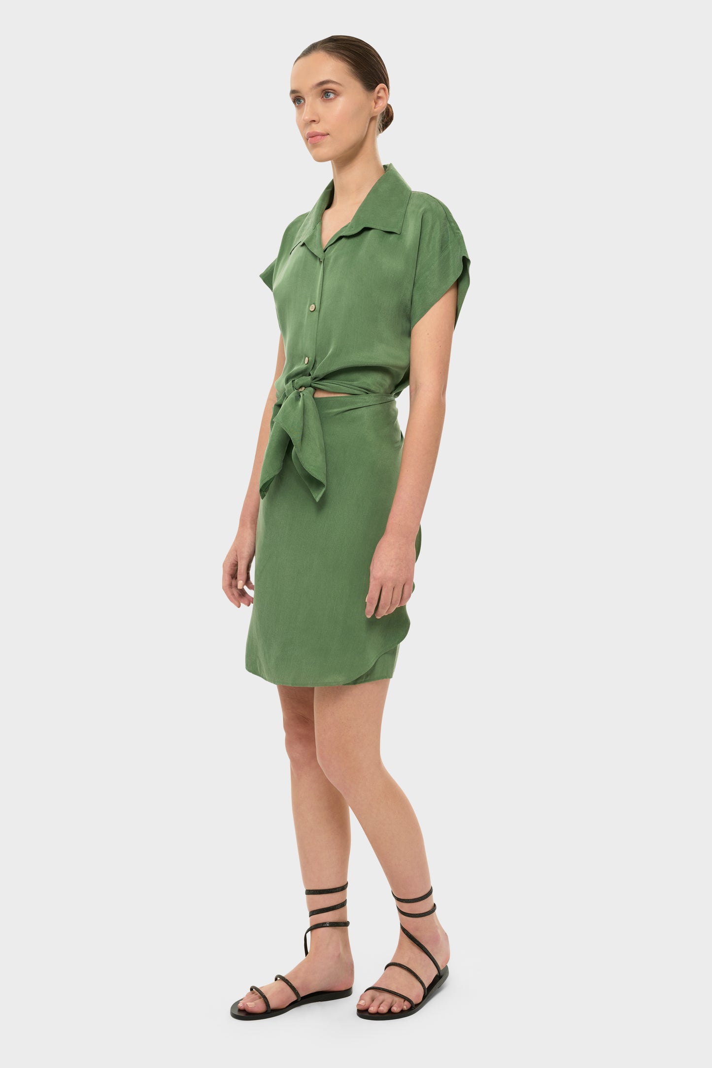 Moss AquaFlora Mini Shirt Wrap Dress-niLuu