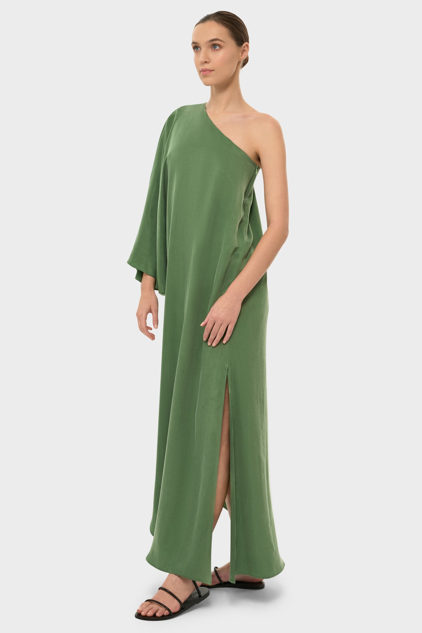 Moss AquaFlora One Shoulder Maxi Dress-niLuu