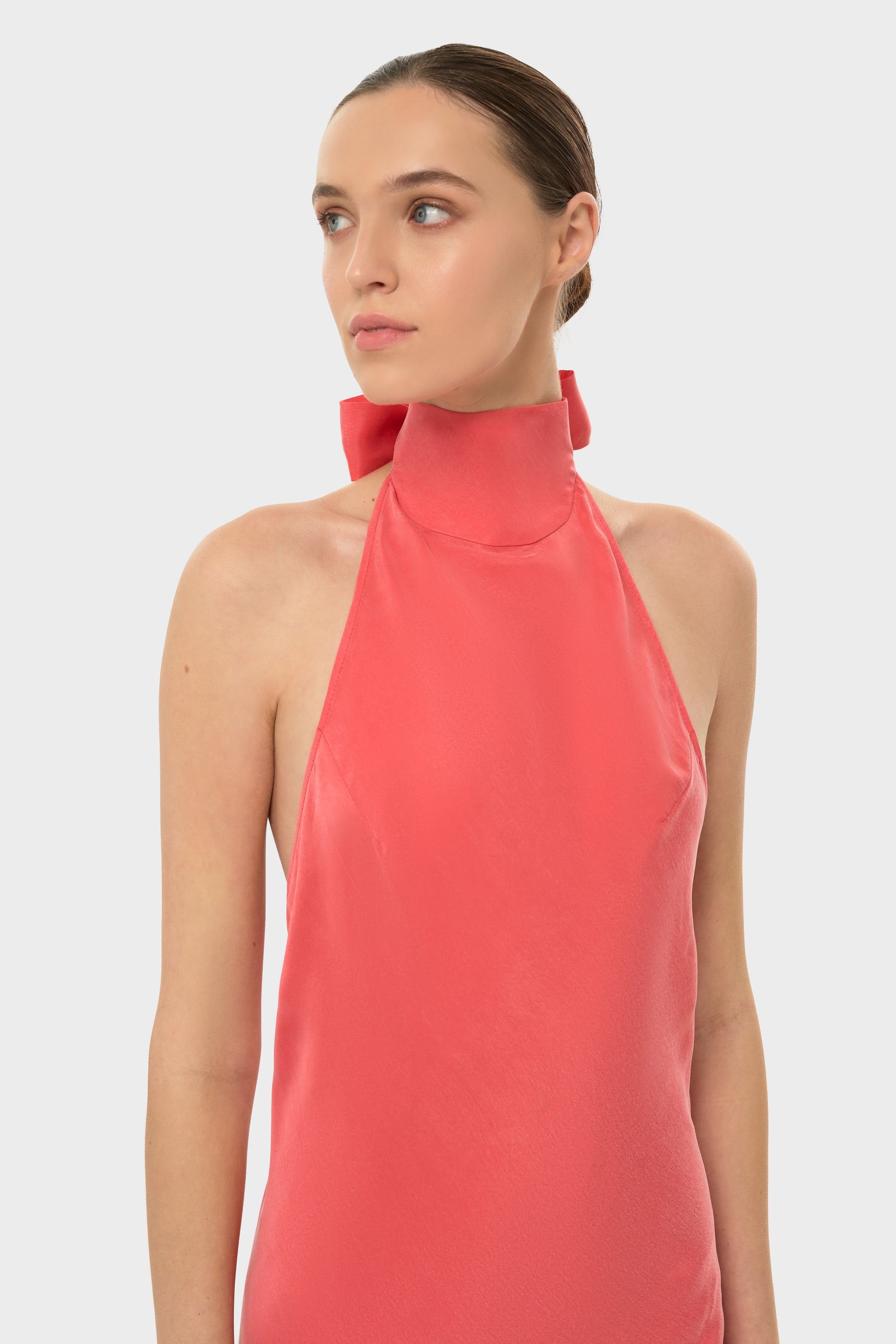 Coral AquaFlora Halter Neck Slip Dress-niLuu