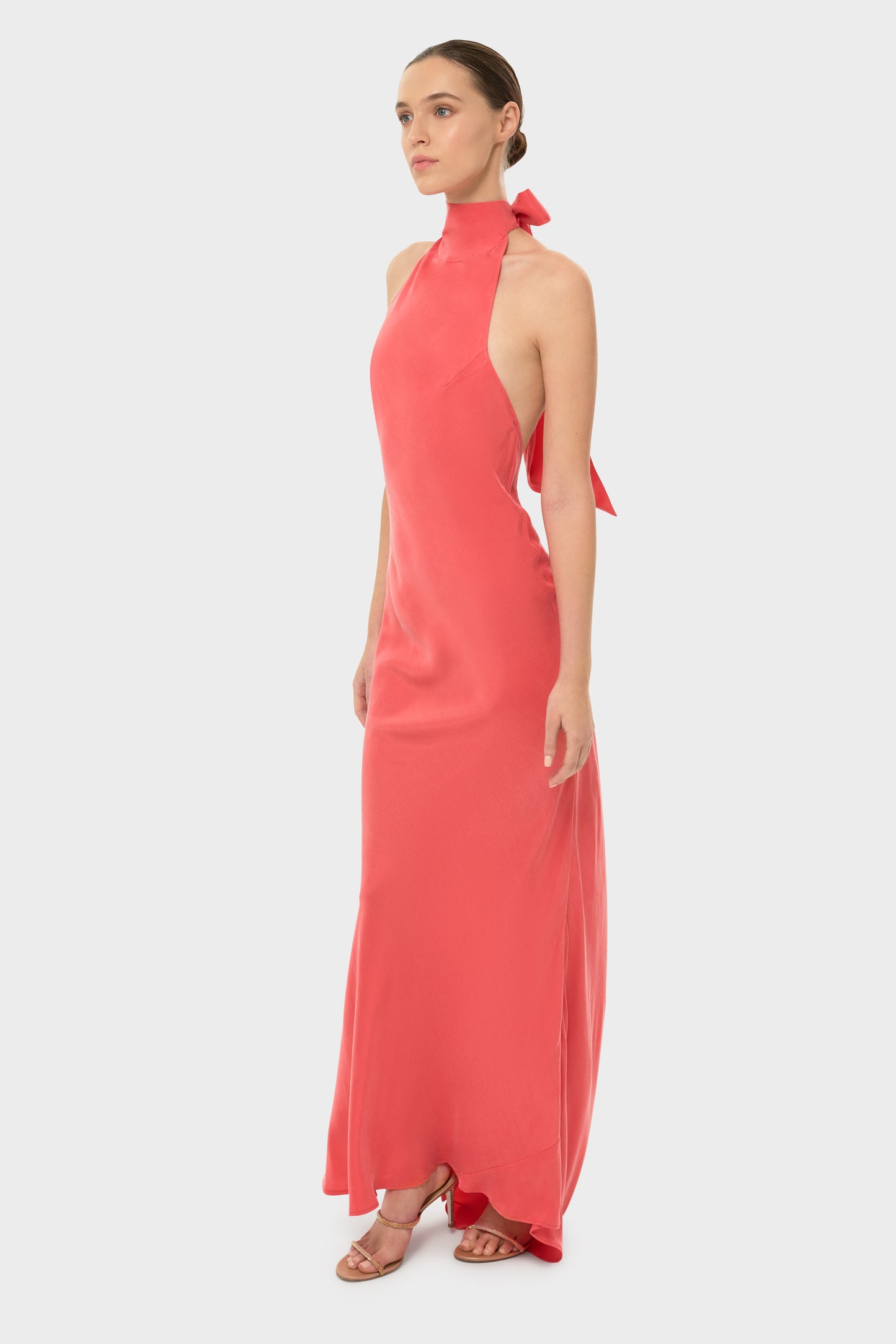 Coral AquaFlora Halter Neck Slip Dress-niLuu