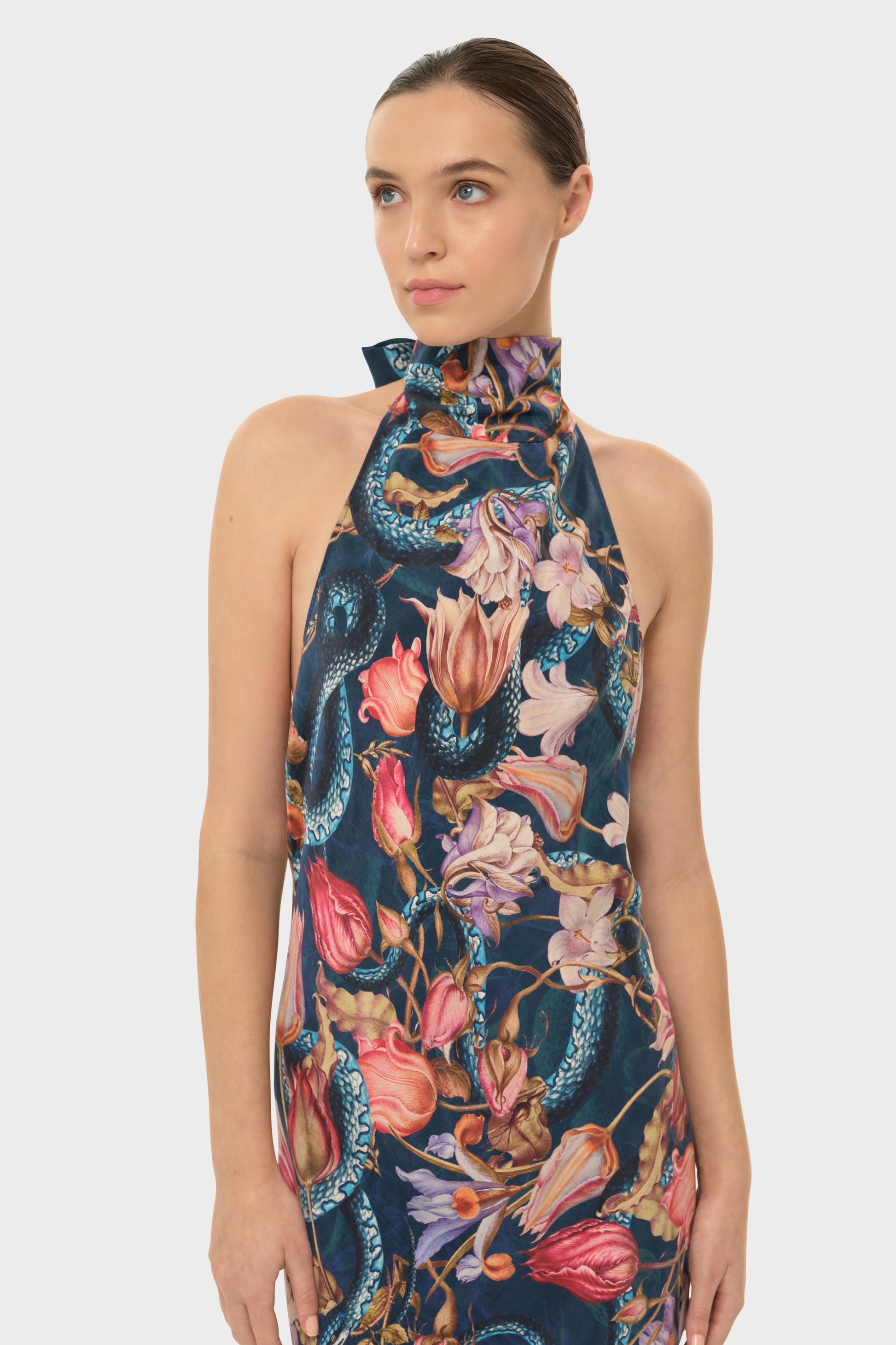 Jackson AquaFlora Halter Neck Slip Dress-niLuu