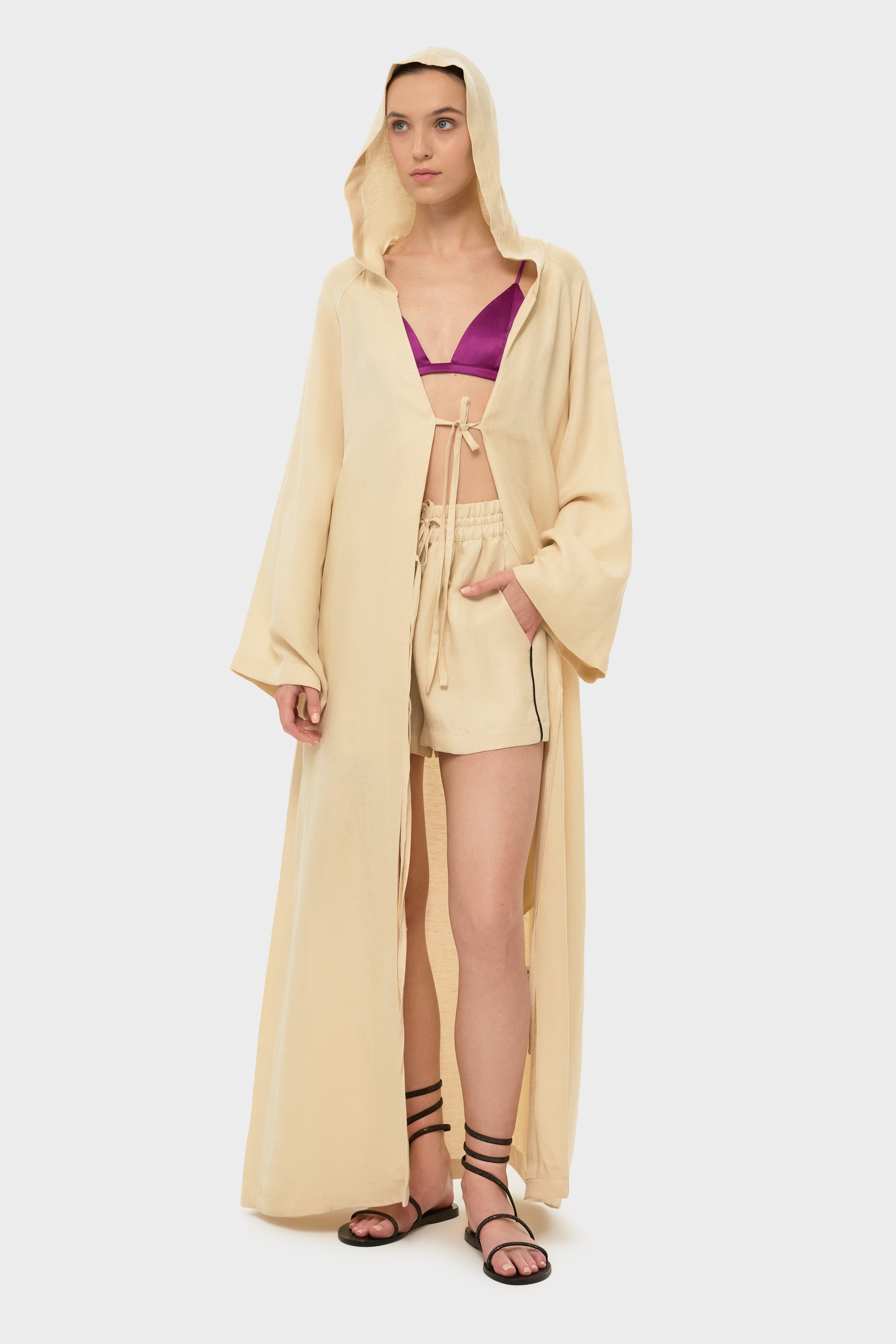 Creme AquaFlora Hooded Kaftan-niLuu