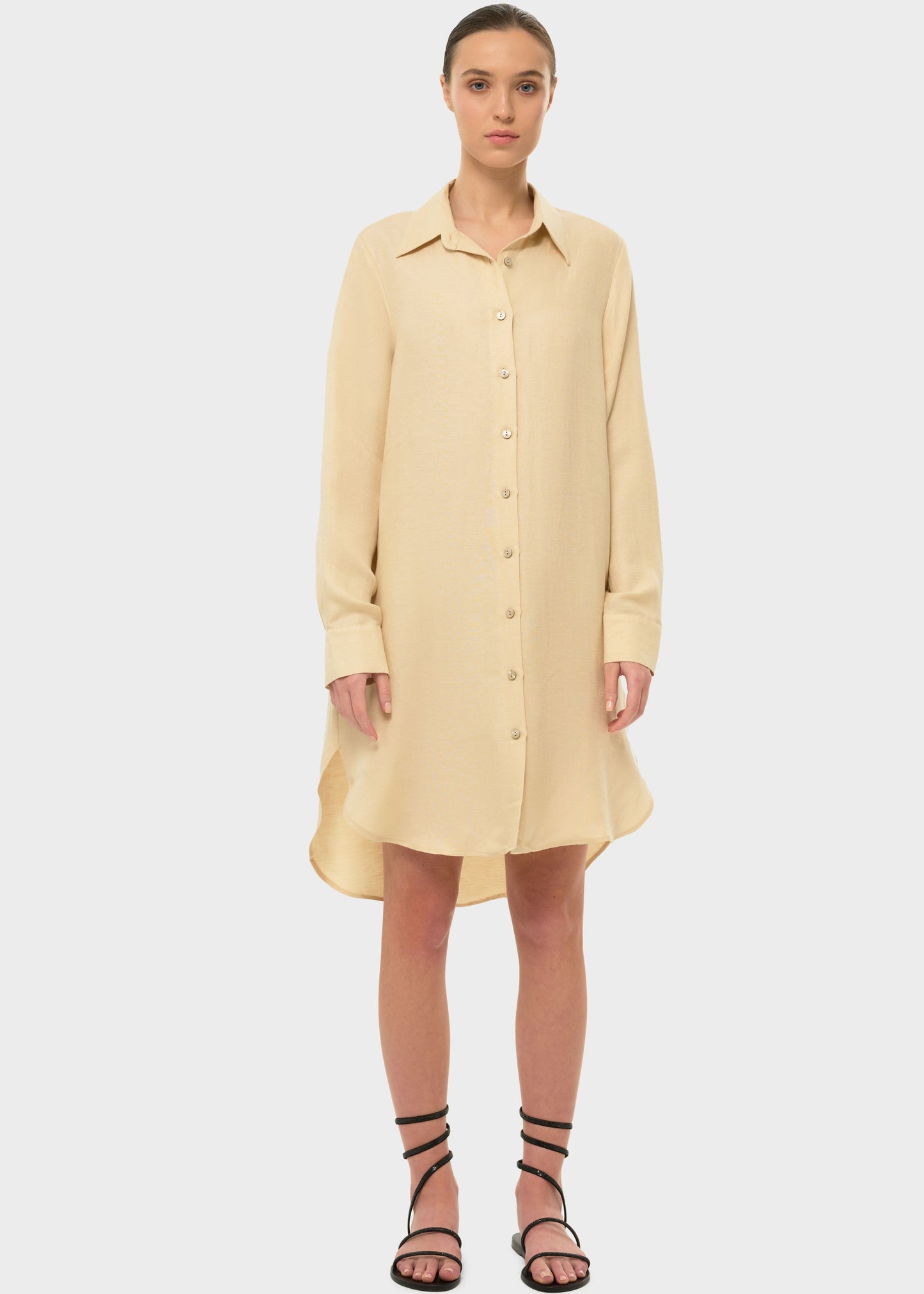 Creme AquaFlora Button Down Shirt Dress