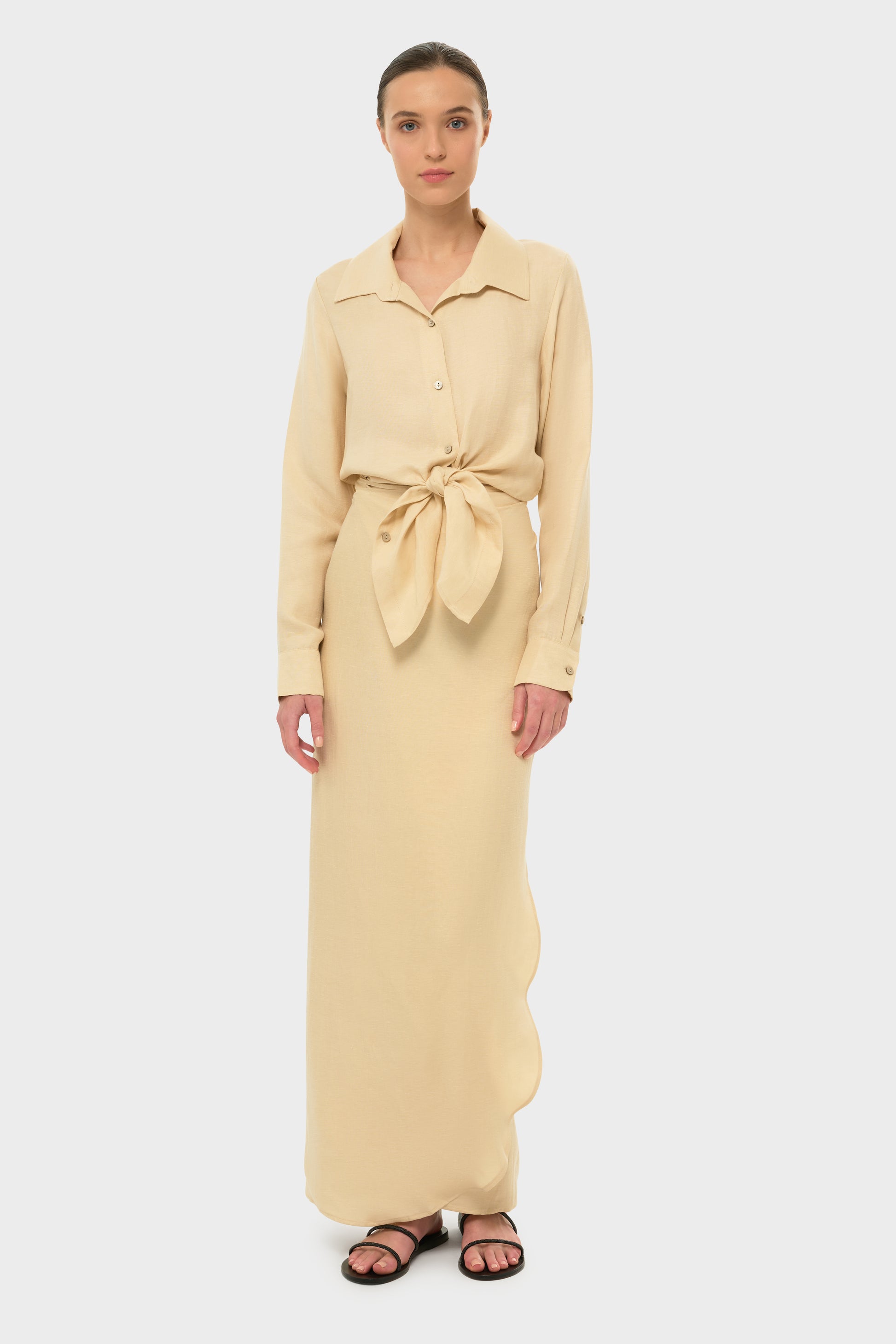 Creme AquaFlora Shirt Wrap Dress-niLuu