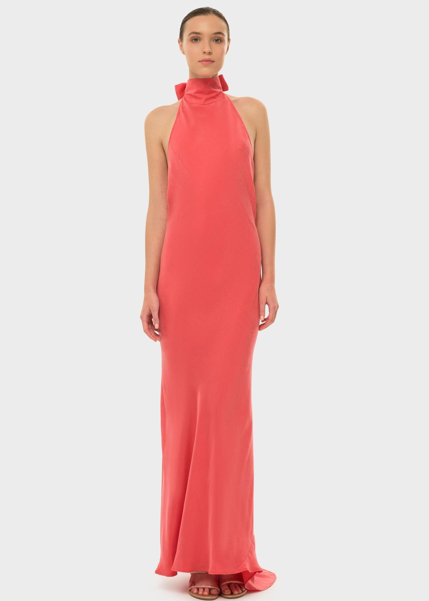 Coral AquaFlora Halter Neck Slip Dress | Vegan Silk Coral AquaFlora Halter Neck Slip Dress | Vegan Silk