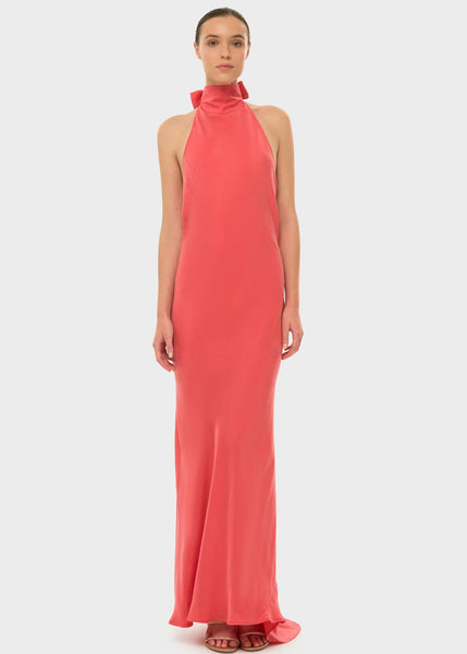 Coral AquaFlora Halter Neck Slip Dress | Vegan Silk