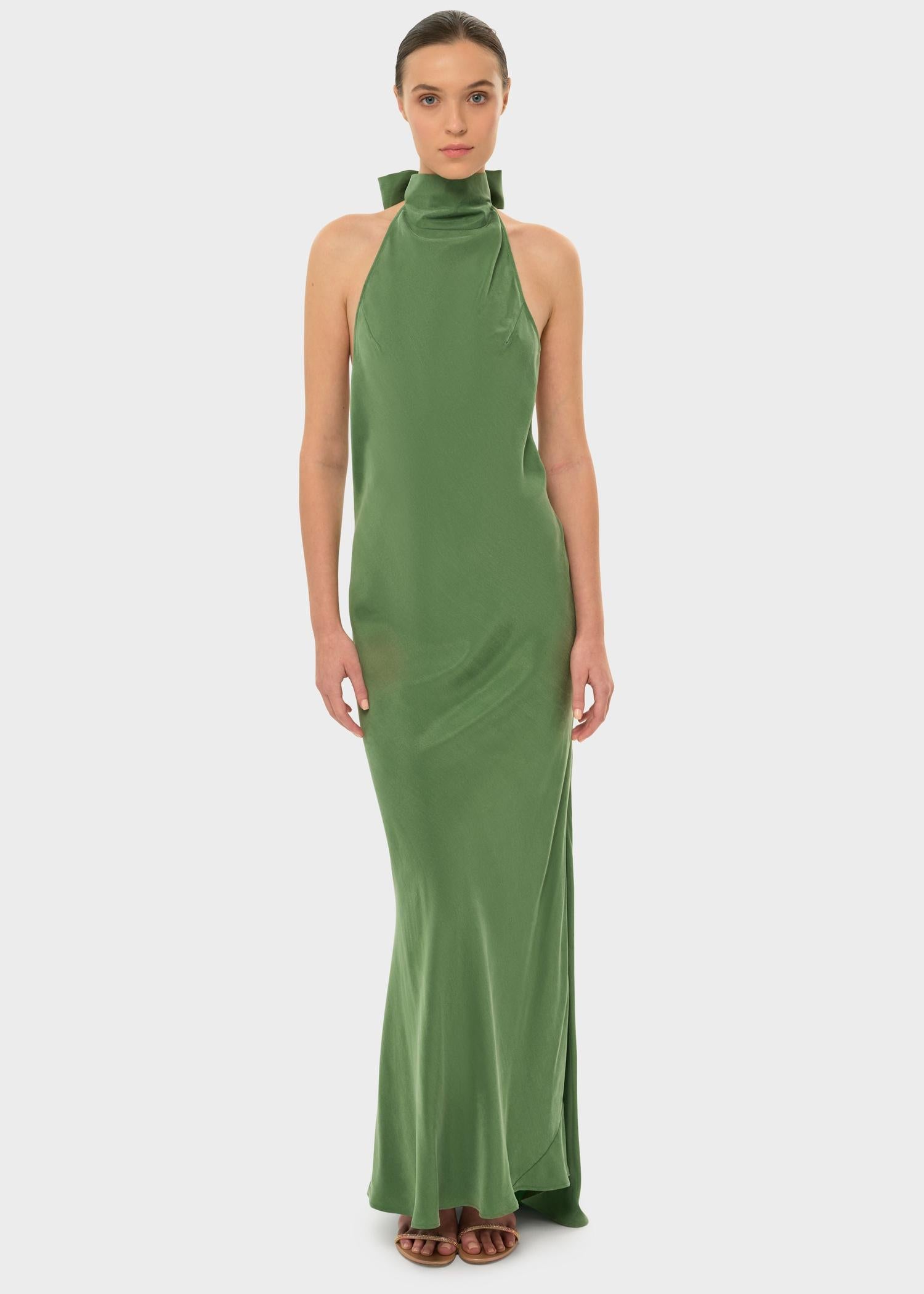 Moss AquaFlora Halter Neck Slip Dress | Vegan Silk