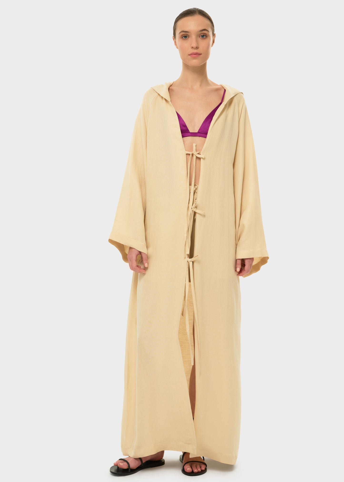 Creme AquaFlora Hooded Kaftan