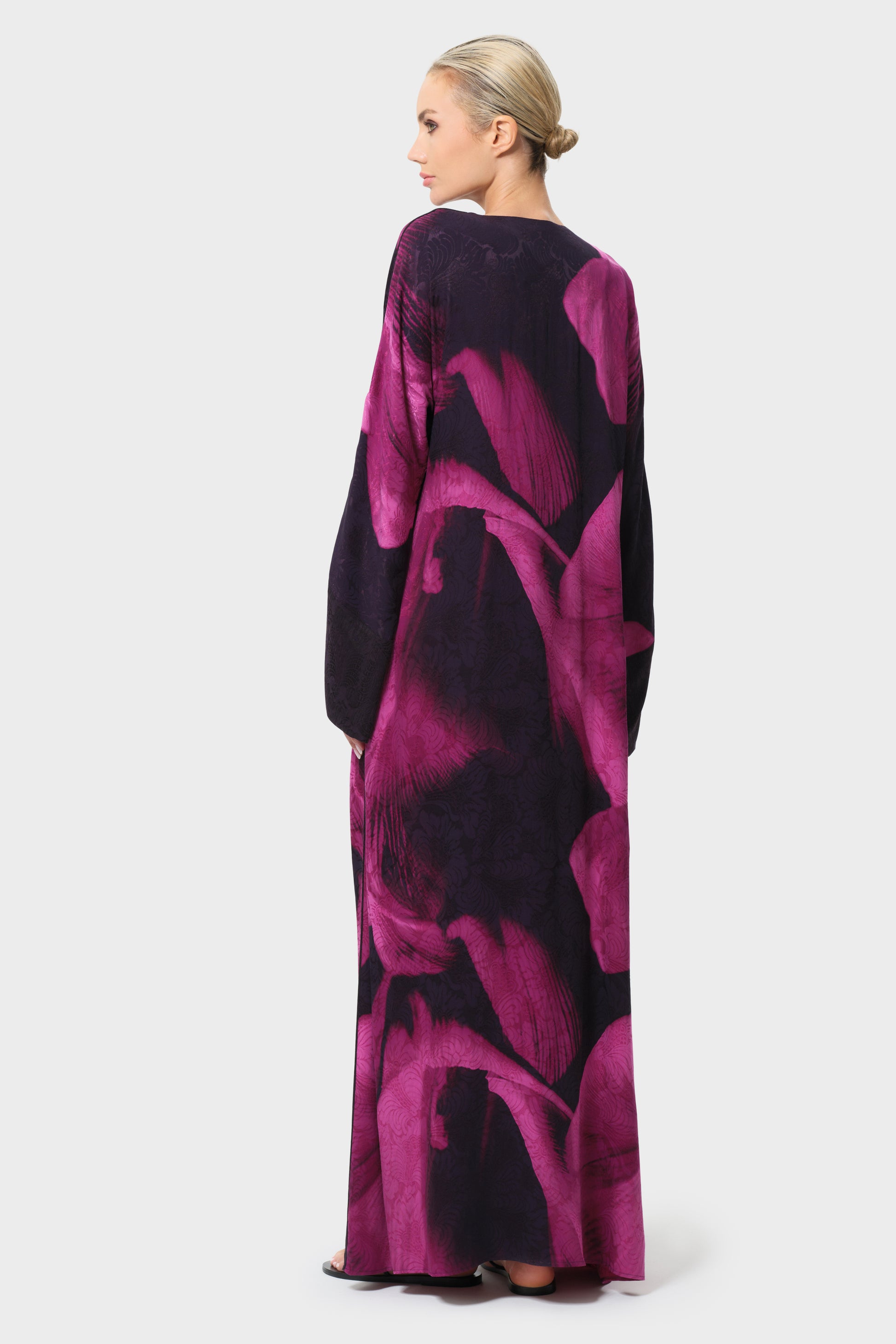 silk kaftan dresses for women Floral Light Grey Satin Plus Size Beach Dress Hand wash in cold water or dry clean Uootdi Women's Satin Kaftan Dress