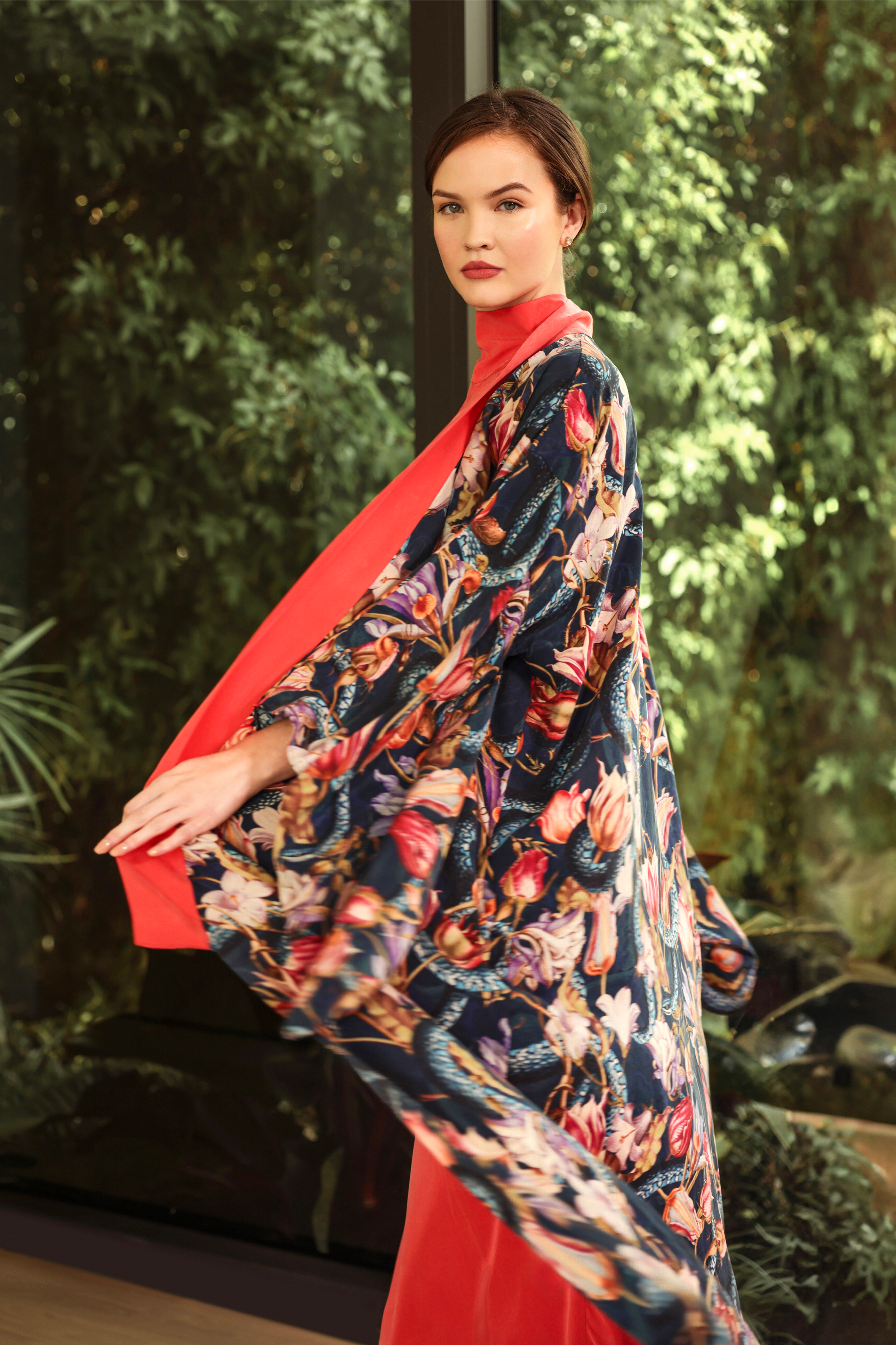 Model wearing Jackson Anya Oriental Kimono Robe