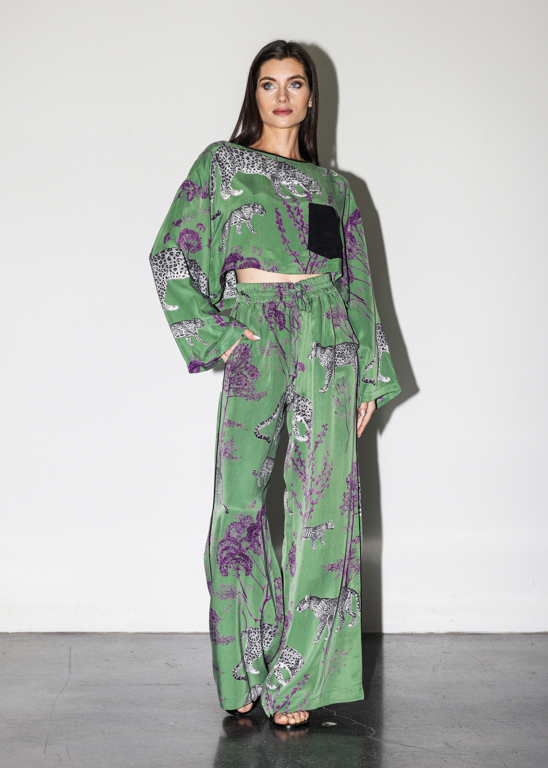 Vegan silk Lennon Wildesse Lounge Pants by niLuu — relaxed fit with a soft drape, smooth texture, and a gentle sheen in a muted neutral tone.