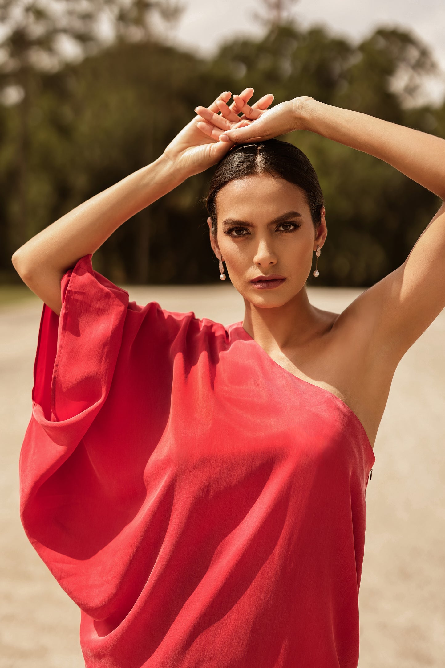  Model wearing Rouge Mystique One Shoulder Maxi Dress-niLuu