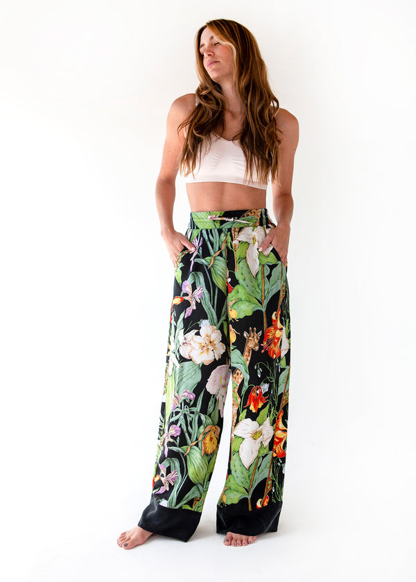 Monroe Pants in vegan silk with relaxed tailored fit for elevated loungewear