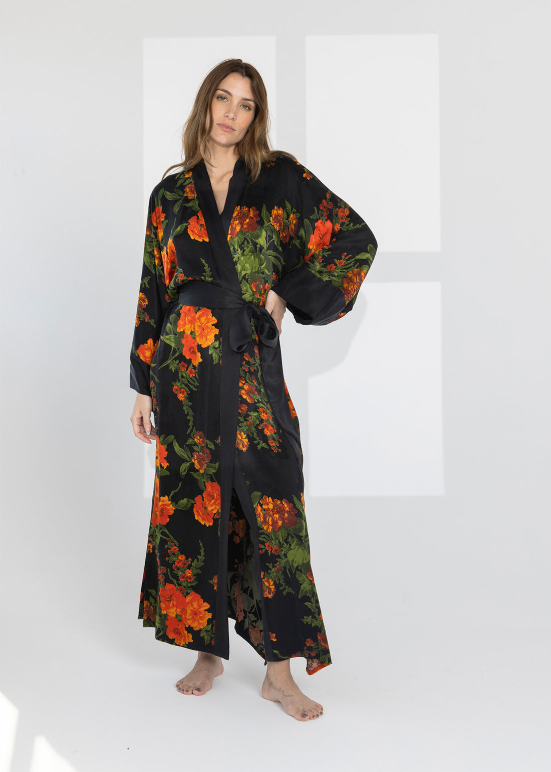 Olivia Women Kimono Robe - Classic full-length robe blending comfort, elegance, and versatility.